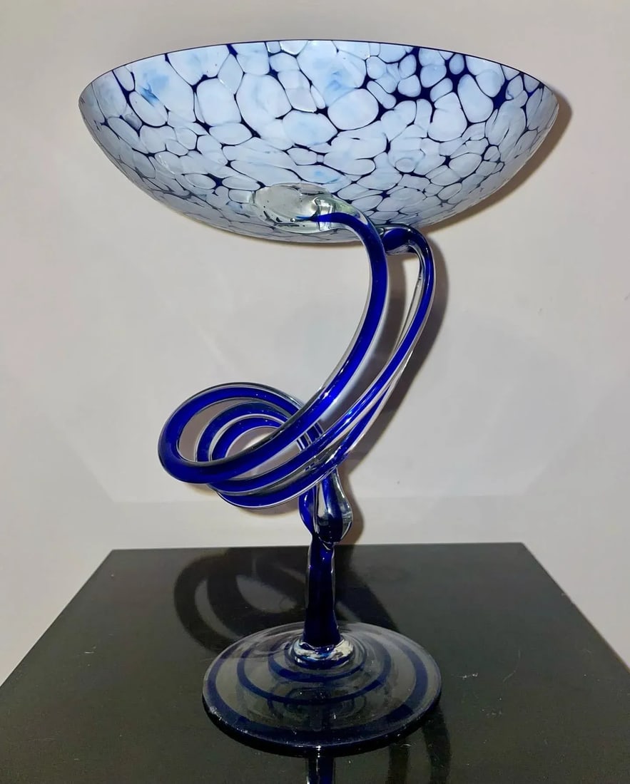 Postmodern Jozefina, Krosno Poland Art Glass Jellyfish Pedestal Bowl - 10