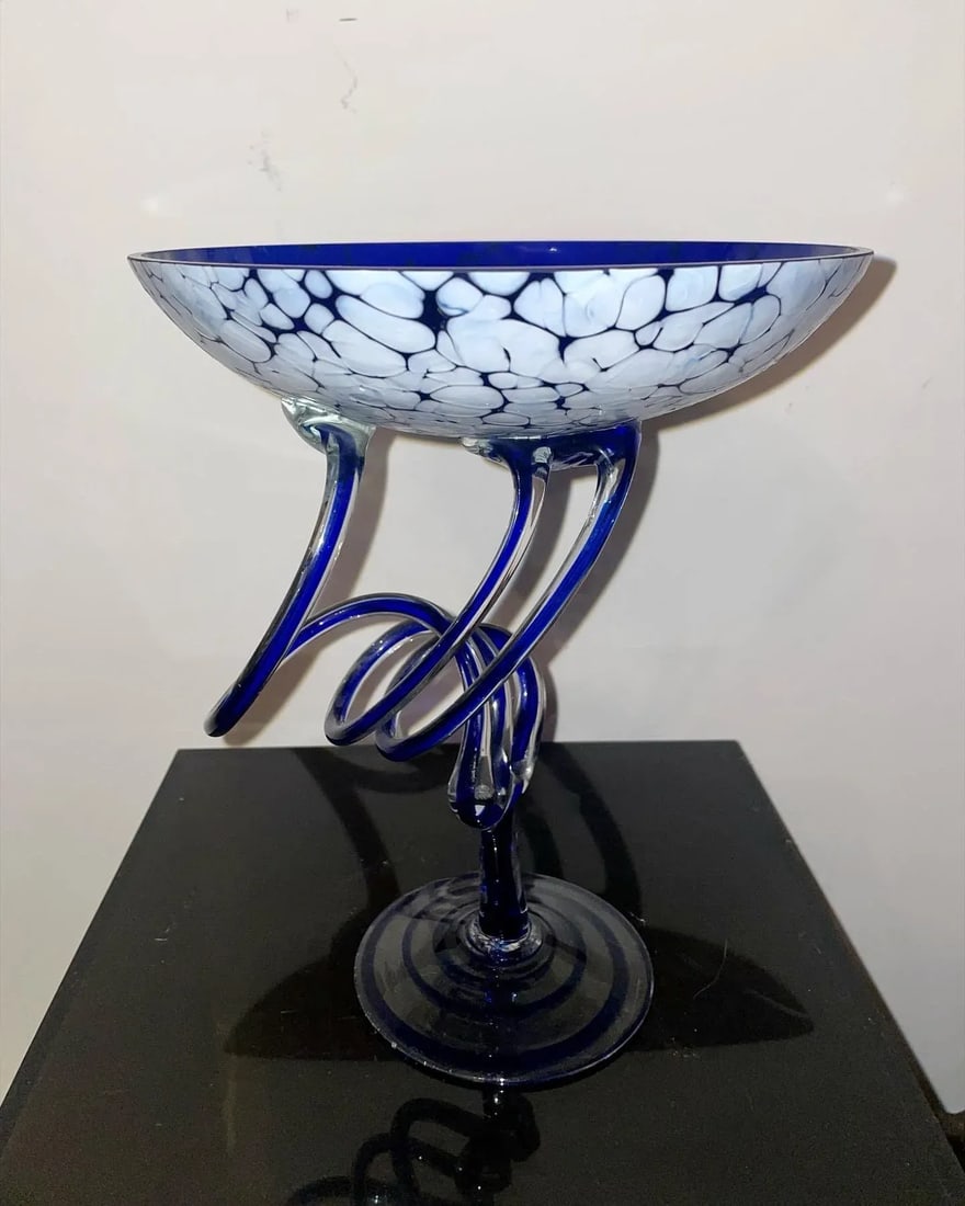 Postmodern Jozefina, Krosno Poland Art Glass Jellyfish Pedestal Bowl - 11