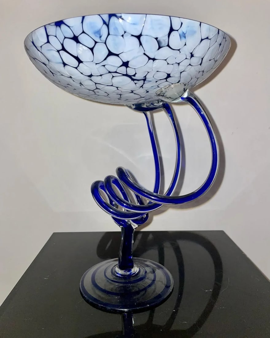Postmodern Jozefina, Krosno Poland Art Glass Jellyfish Pedestal Bowl - 12