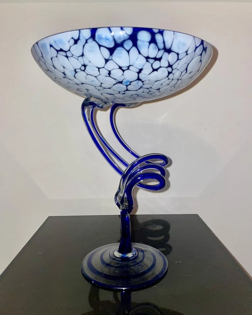 Postmodern Jozefina, Krosno Poland Art Glass Jellyfish Pedestal Bowl - 5