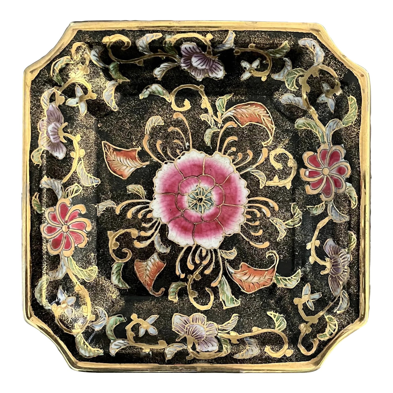 1970s Chinese Peony Decorative Plate With Cloisonne Detail- Marked: Gorgeous 8" decorative Chinese plate with cloisonne detailing in excellent vintage condition. Pictures truly don't do it justice, it is an absolutely fascinating and eye-catching design. Dimensions