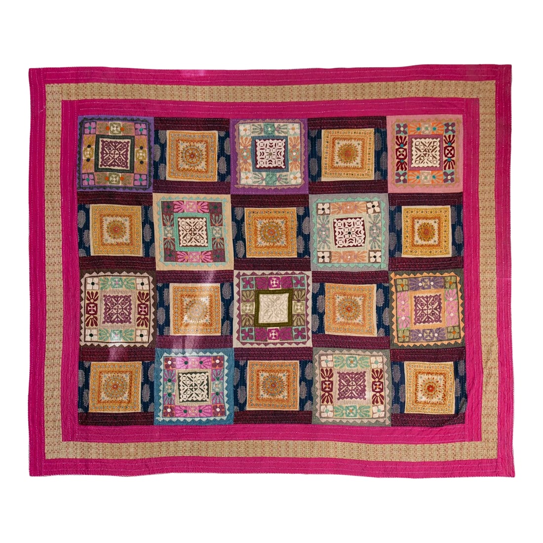Early 20th Century Colorful Handcrafted Patchwork Wall Hanging Textile (1 of 8)