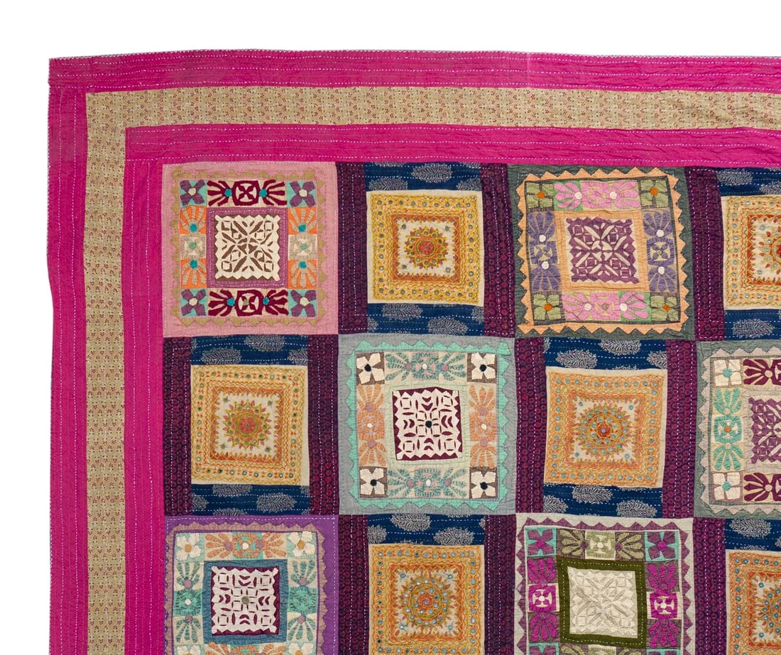 Early 20th Century Colorful Handcrafted Patchwork Wall Hanging Textile - 4