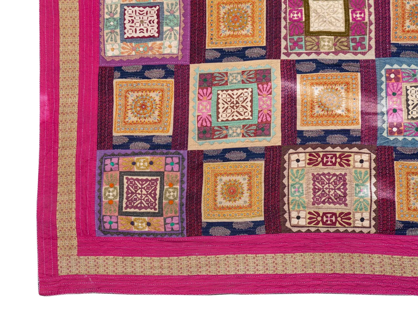 Early 20th Century Colorful Handcrafted Patchwork Wall Hanging Textile - 5