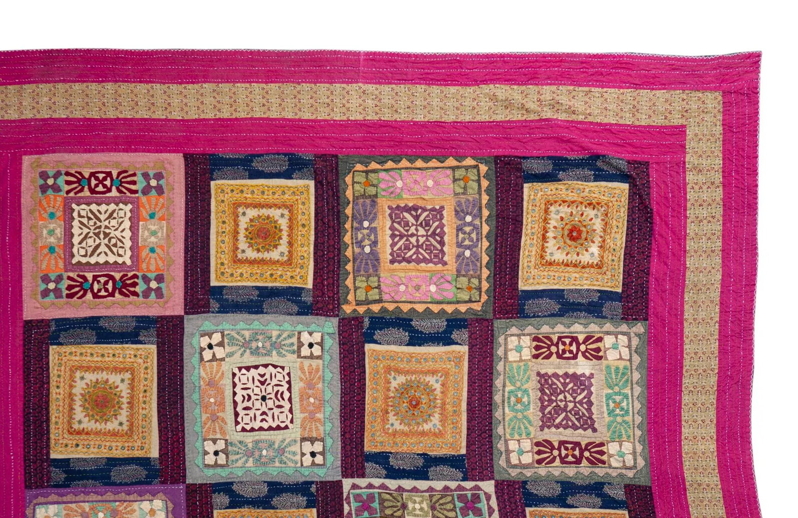 Early 20th Century Colorful Handcrafted Patchwork Wall Hanging Textile - 6