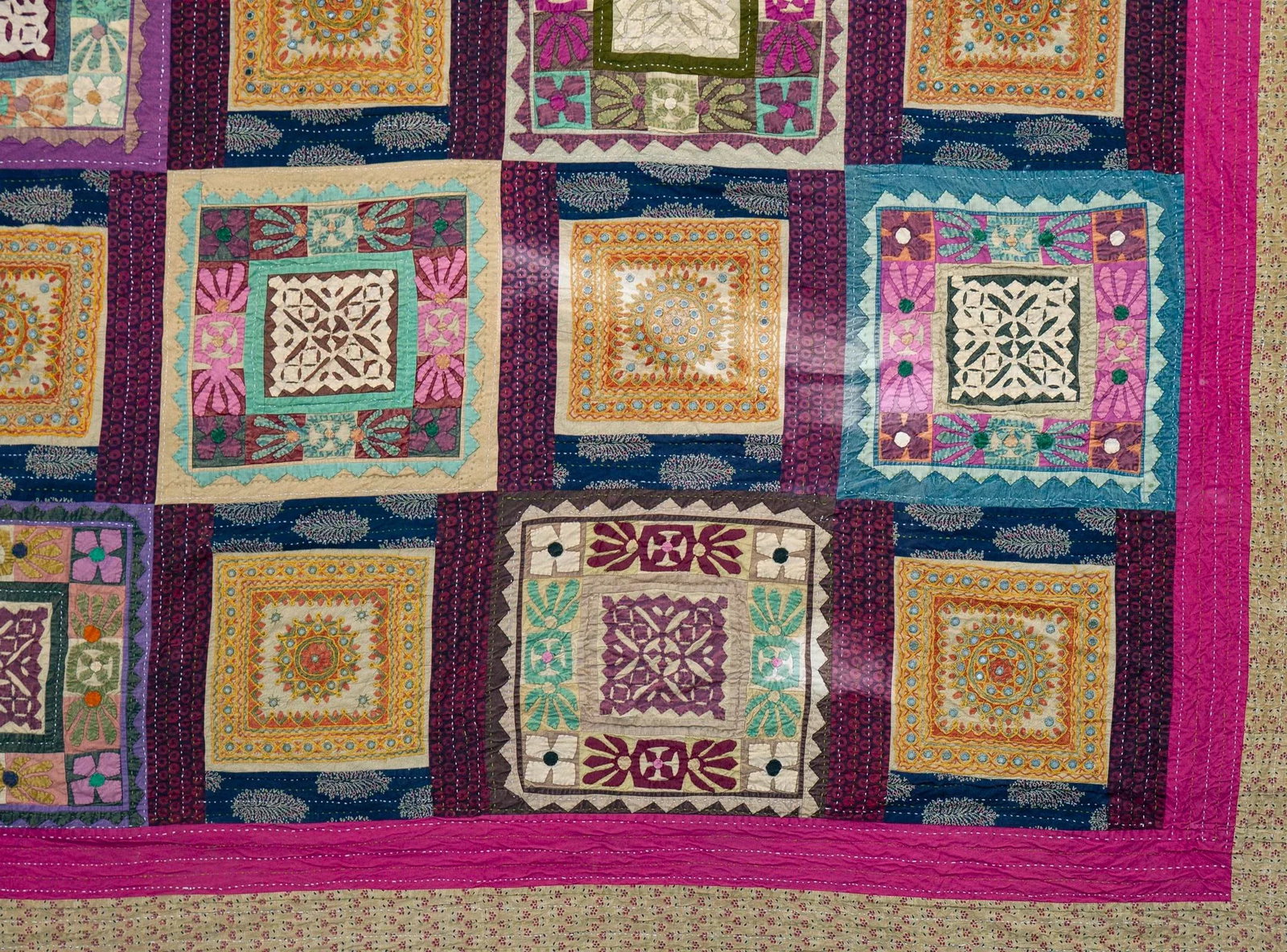 Early 20th Century Colorful Handcrafted Patchwork Wall Hanging Textile - 7