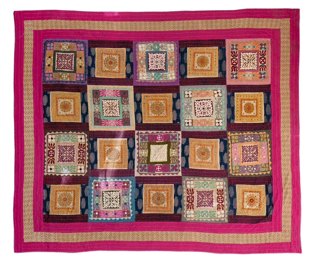 Early 20th Century Colorful Handcrafted Patchwork Wall Hanging Textile - 8