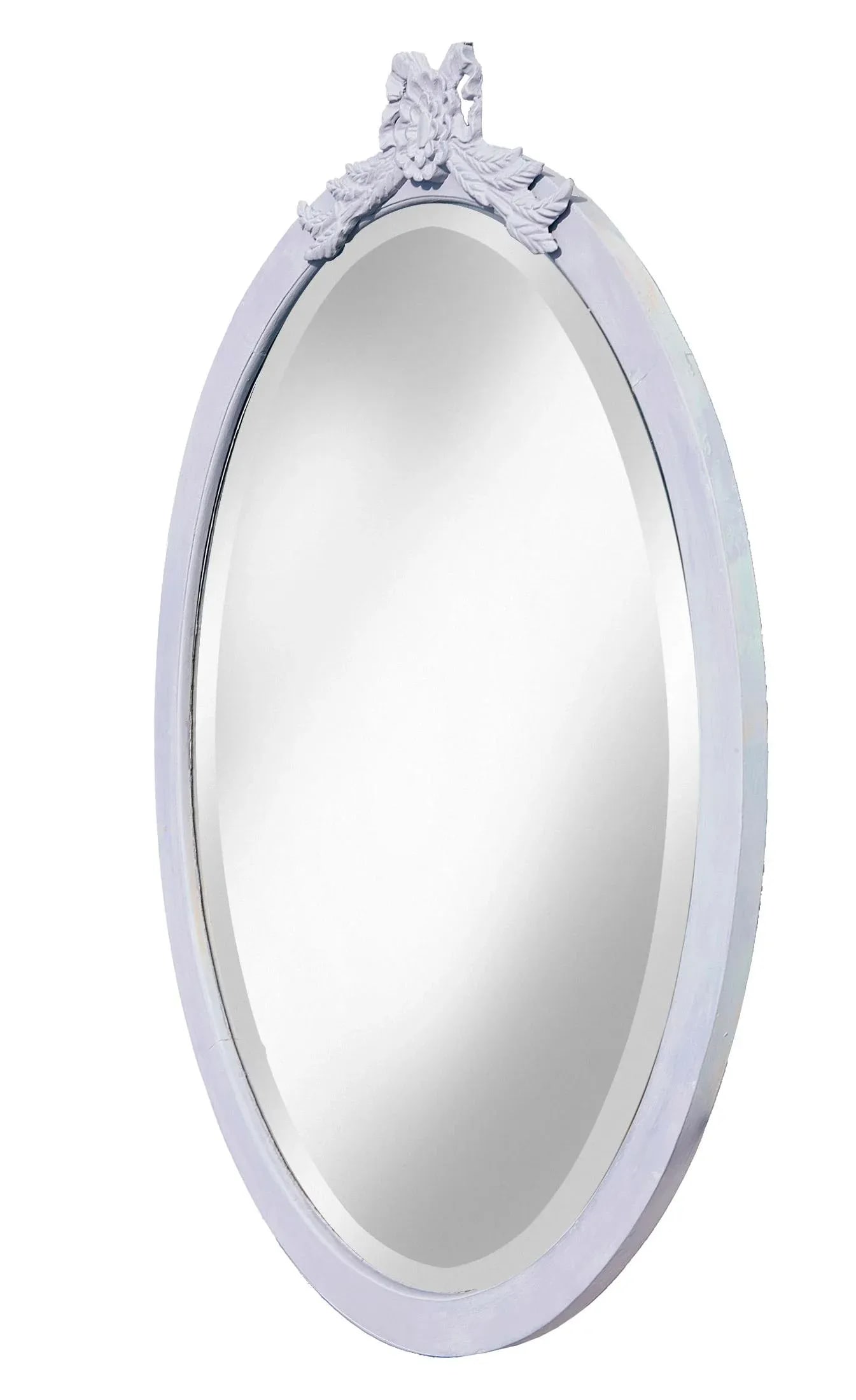 Early 20th Century Hand Carved & Hand-Cut Large Oval Lilac Bevelled Mirror - 2