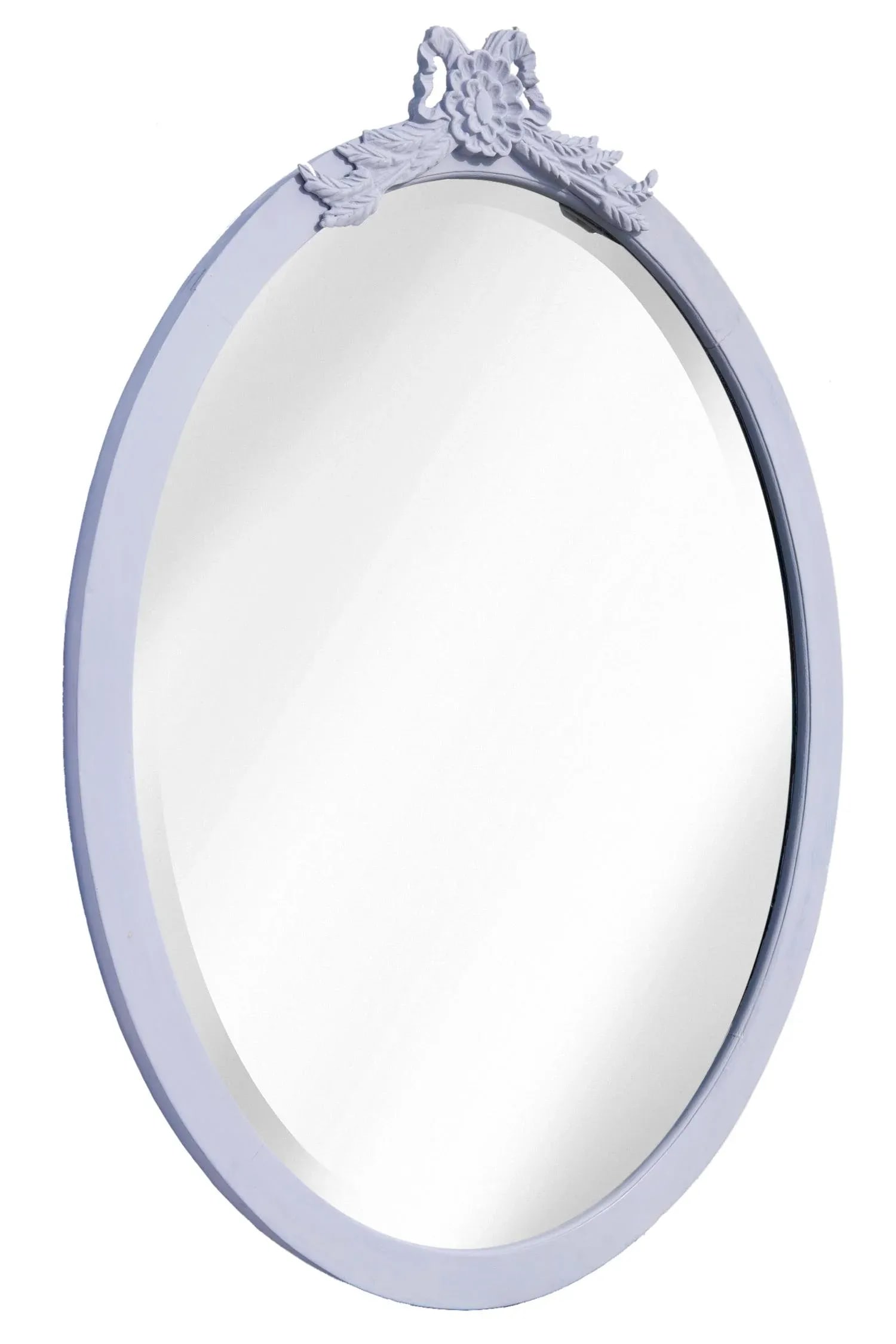 Early 20th Century Hand Carved & Hand-Cut Large Oval Lilac Bevelled Mirror - 3