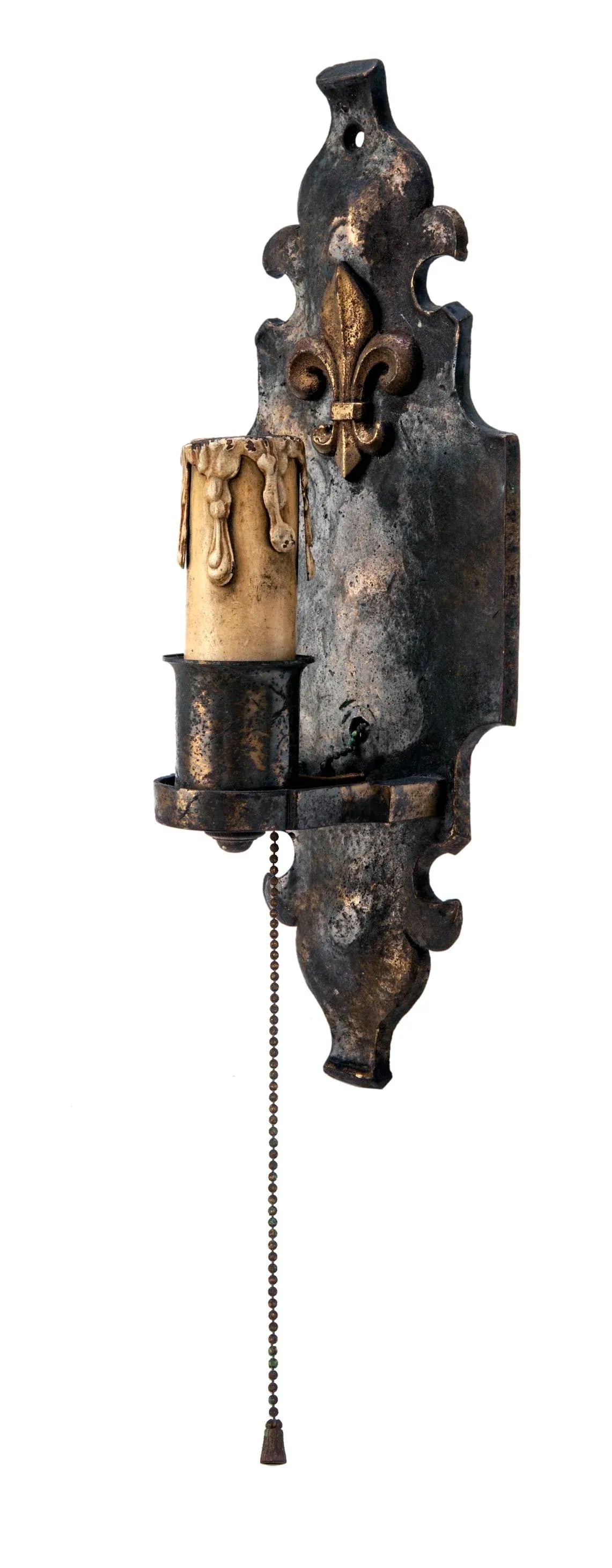 Early 20th Century French Bronze & Iron Wall Sconce With Fleur De Lis - 2