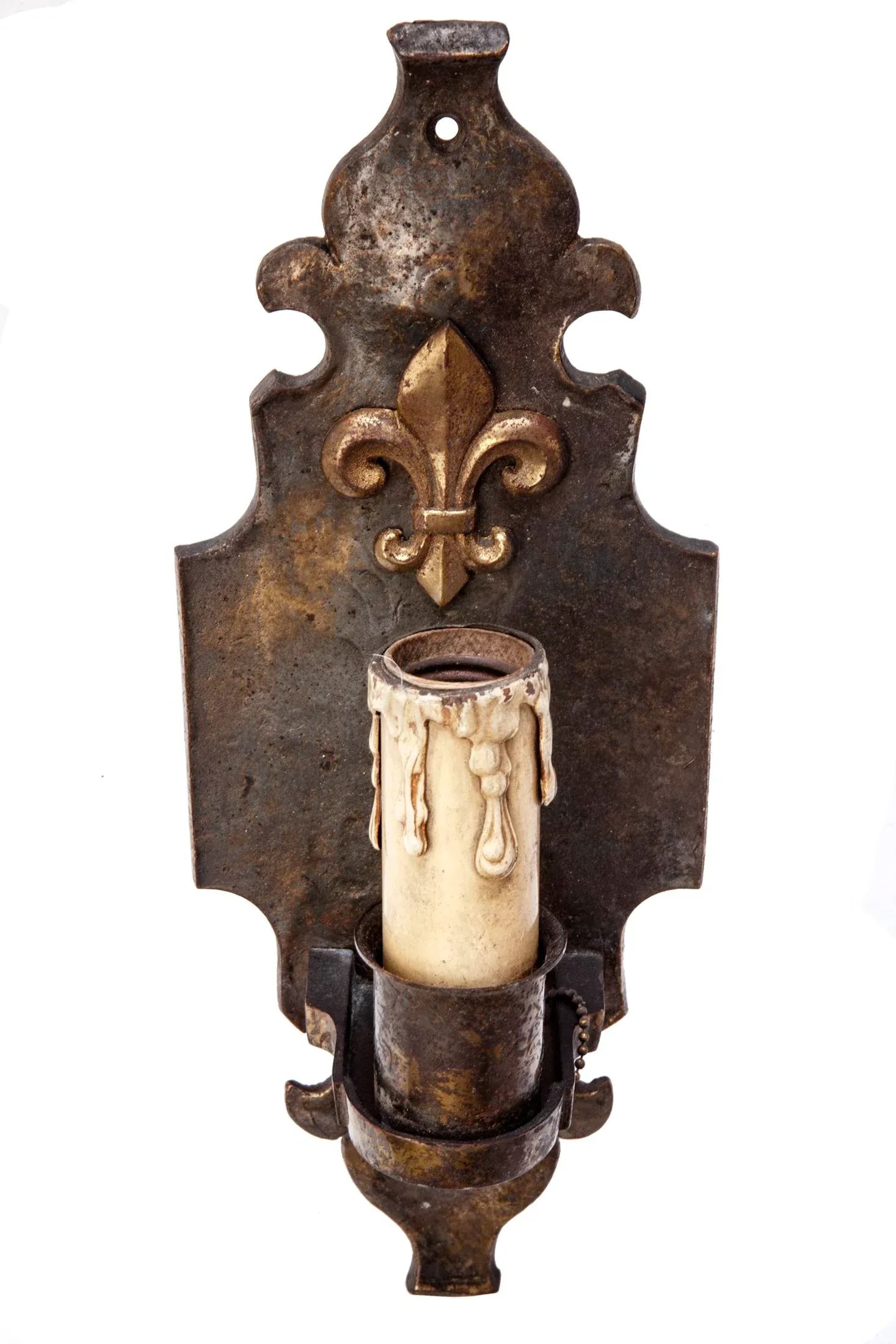 Early 20th Century French Bronze & Iron Wall Sconce With Fleur De Lis - 3