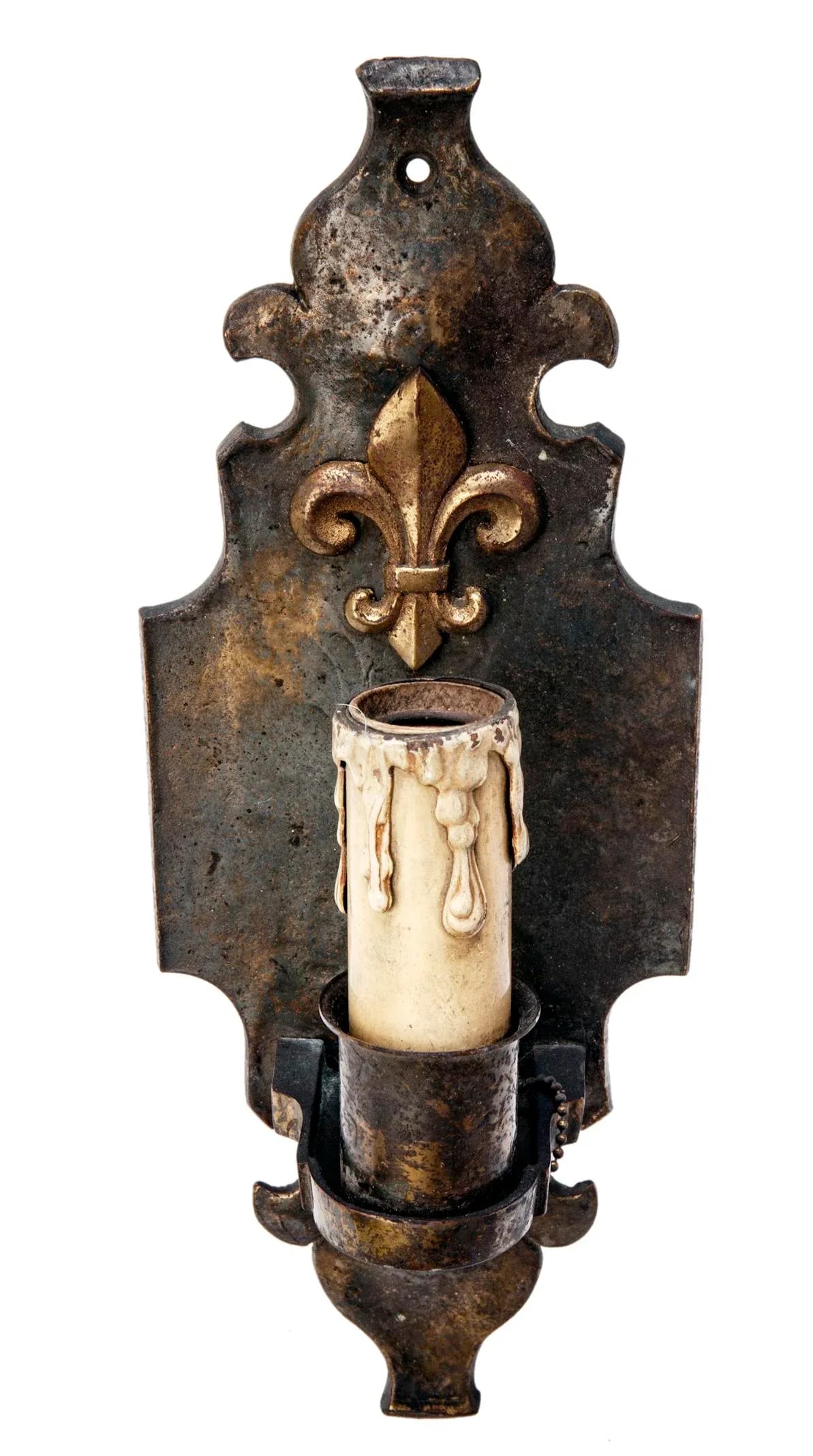 Early 20th Century French Bronze & Iron Wall Sconce With Fleur De Lis - 4