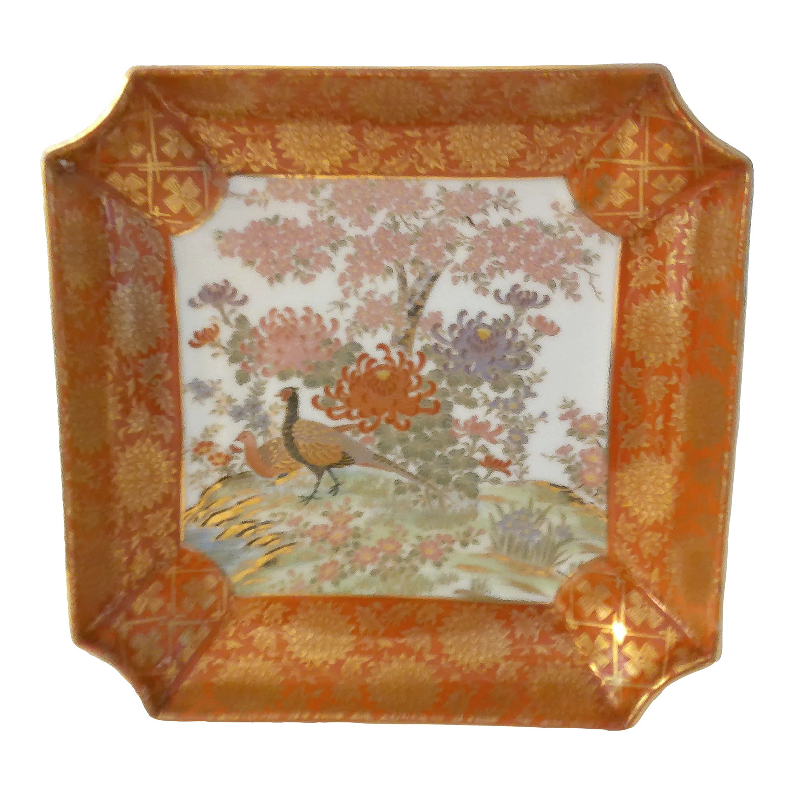 Vintage Asian Ceramic Botanical Square Bowl - 2