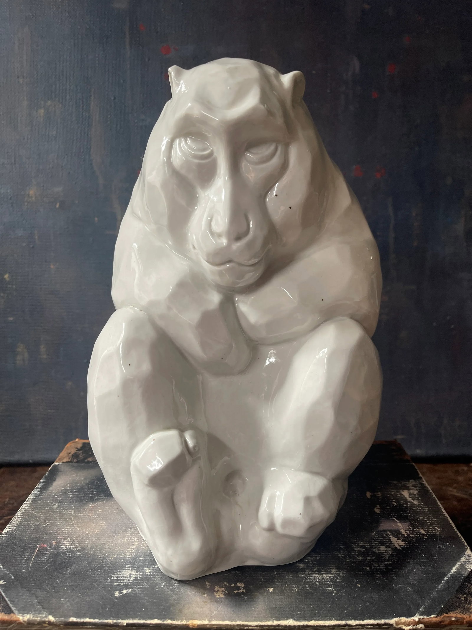 Mid 20th Century Japanese Kutani White Snow Monkey Sculpture - 9