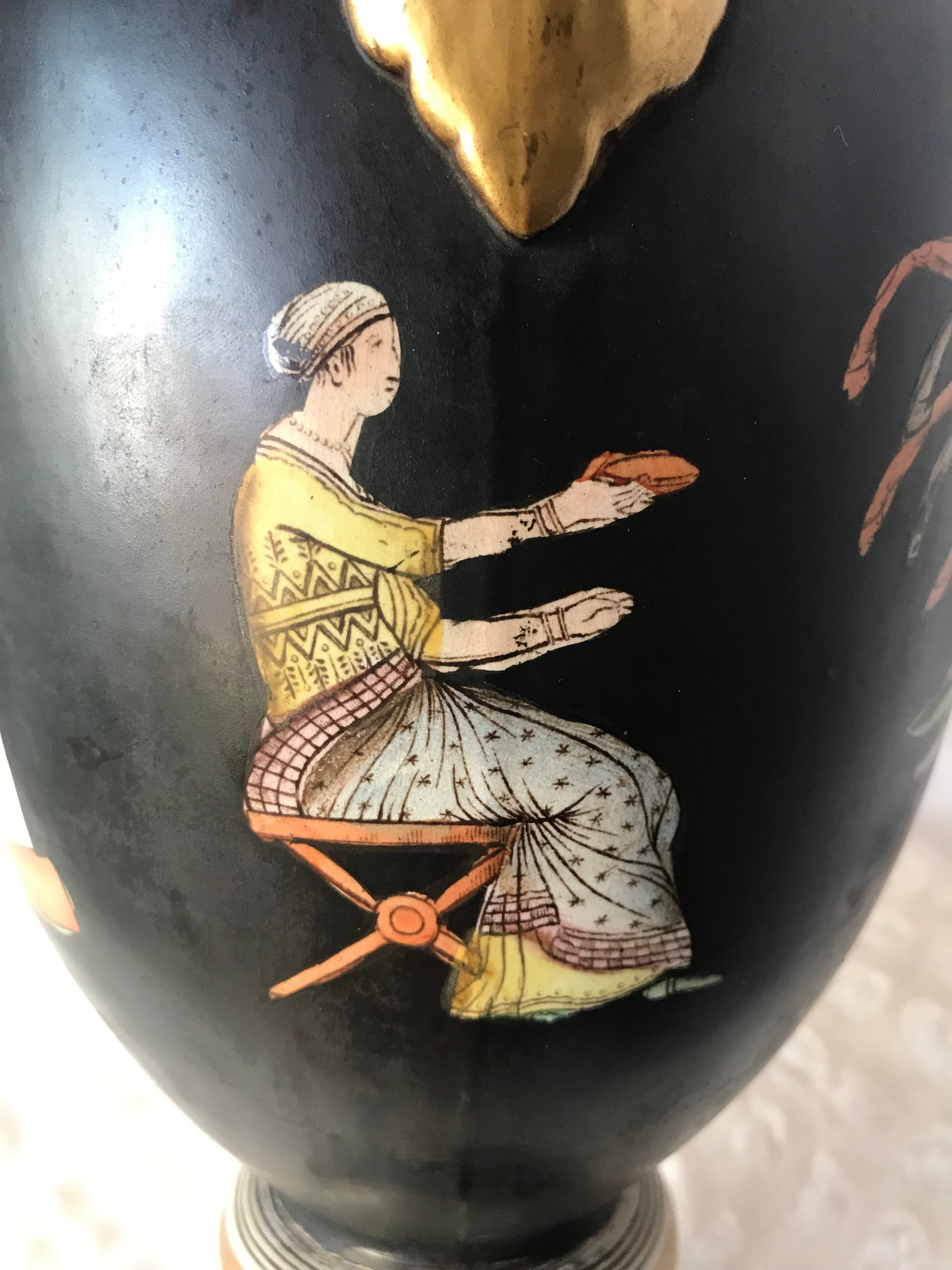 Antique Italian Neoclassical Basalt Grecian Style Porcelain Urn Vase - 10