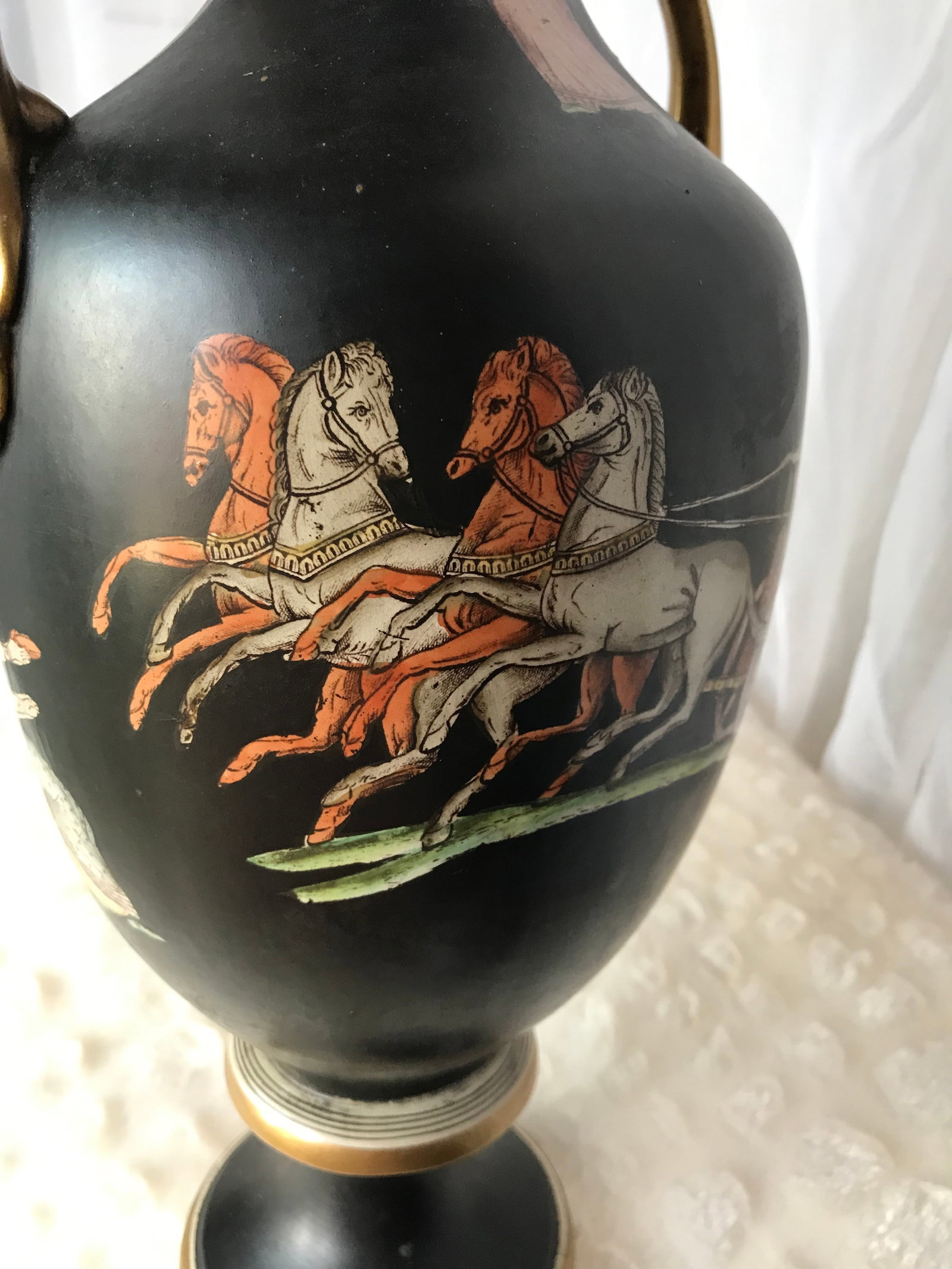 Antique Italian Neoclassical Basalt Grecian Style Porcelain Urn Vase - 11