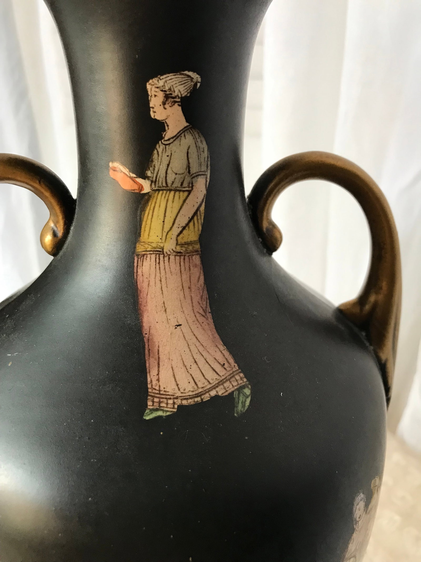 Antique Italian Neoclassical Basalt Grecian Style Porcelain Urn Vase - 12