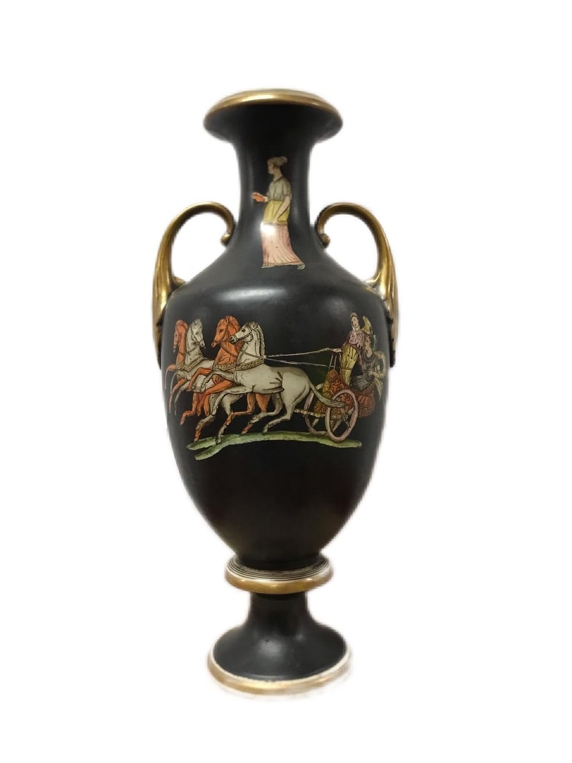 Antique Italian Neoclassical Basalt Grecian Style Porcelain Urn Vase - 13