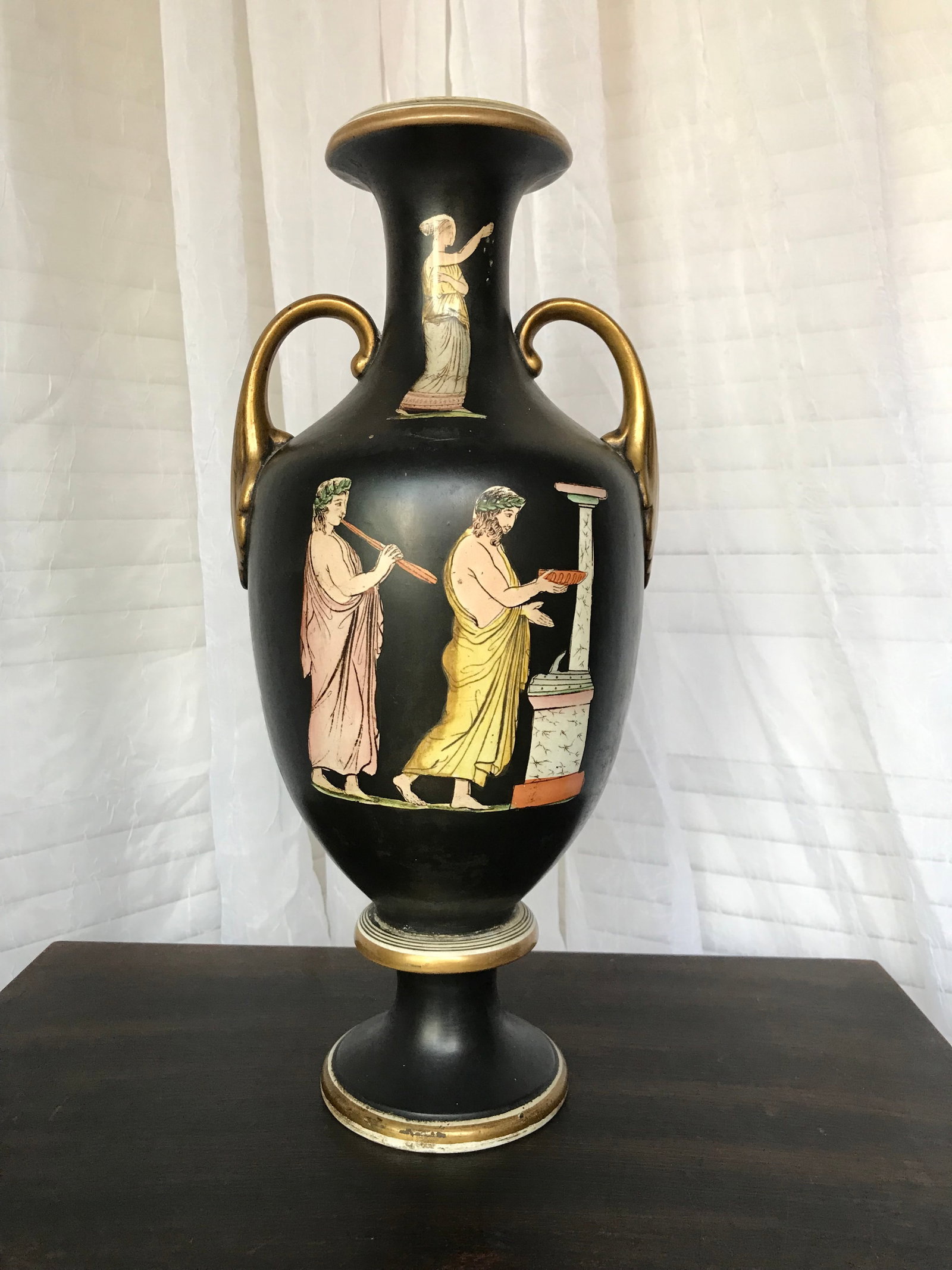 Antique Italian Neoclassical Basalt Grecian Style Porcelain Urn Vase - 2