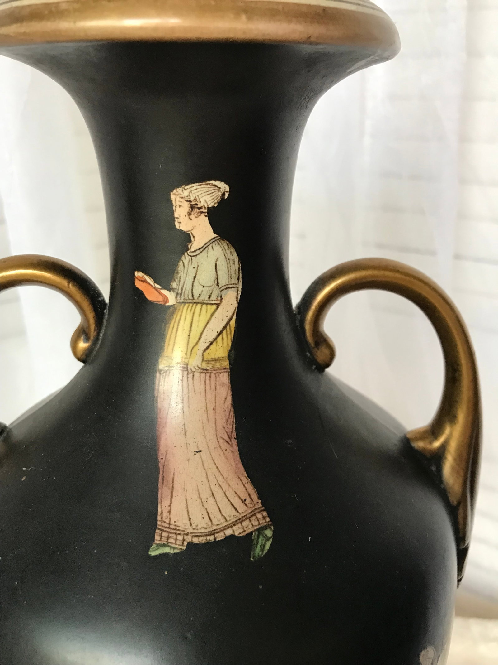 Antique Italian Neoclassical Basalt Grecian Style Porcelain Urn Vase - 3