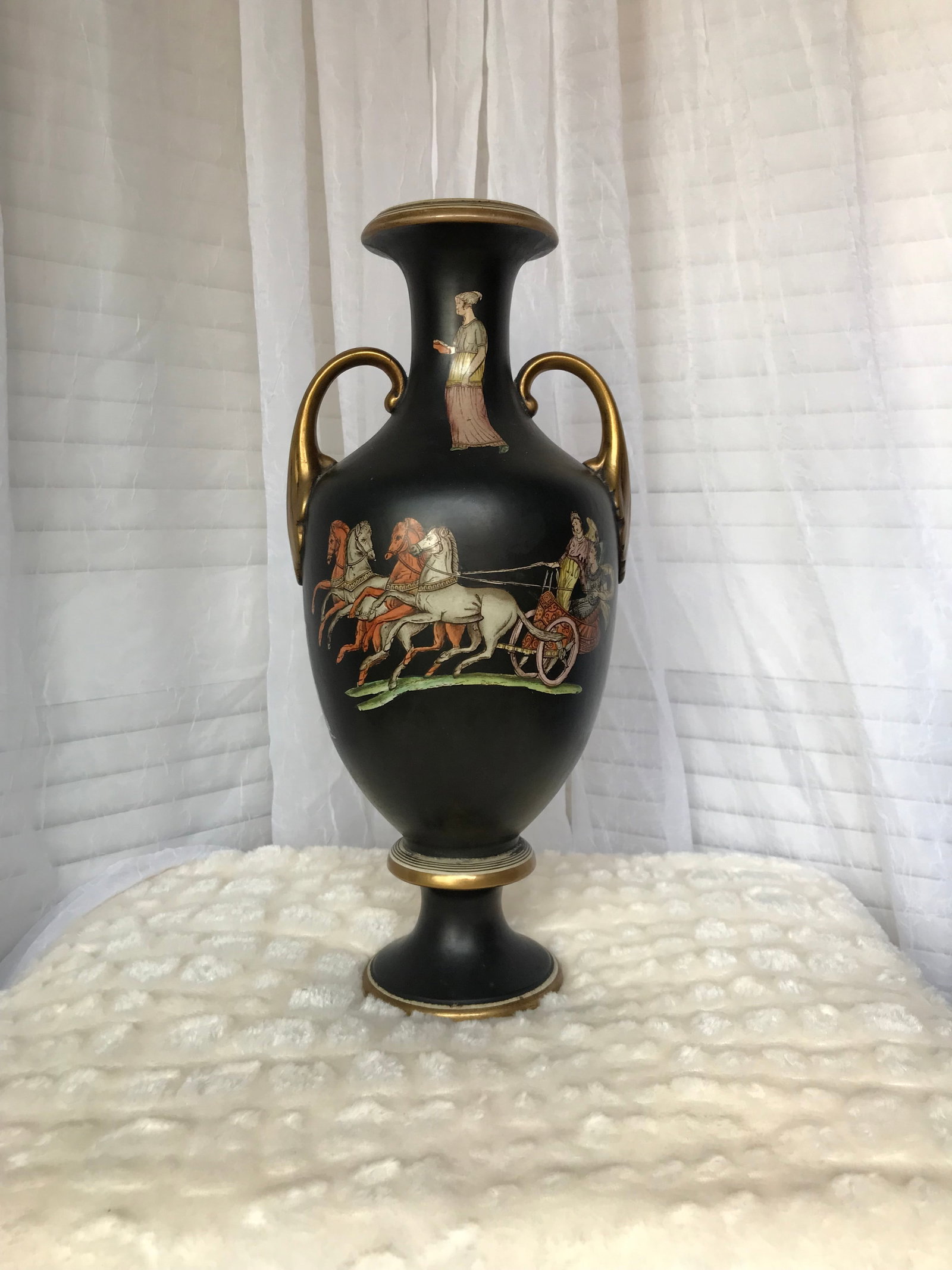 Antique Italian Neoclassical Basalt Grecian Style Porcelain Urn Vase - 4