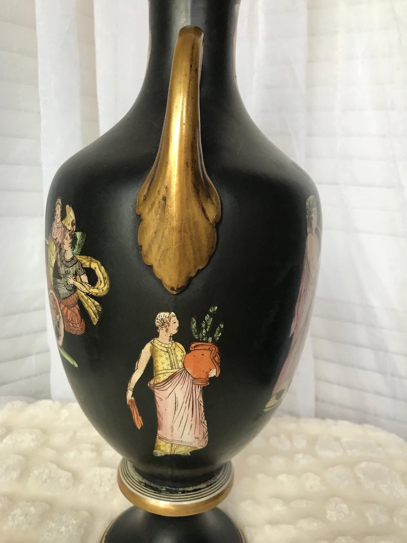 Antique Italian Neoclassical Basalt Grecian Style Porcelain Urn Vase - 5