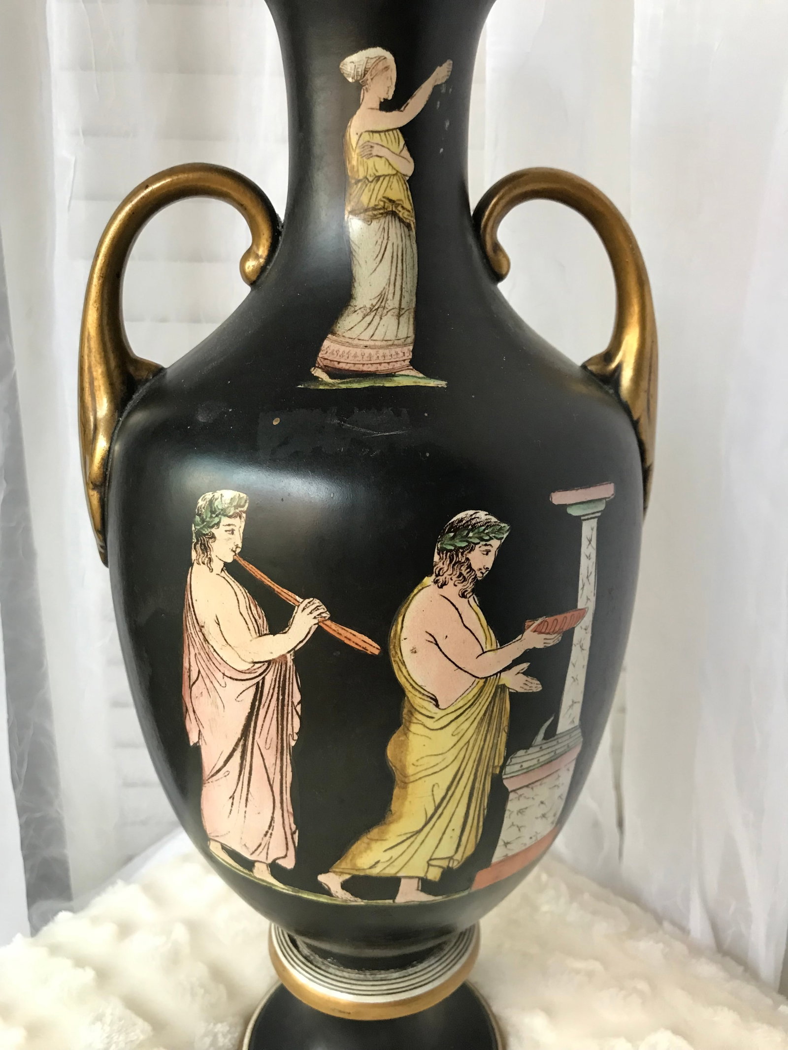 Antique Italian Neoclassical Basalt Grecian Style Porcelain Urn Vase - 7