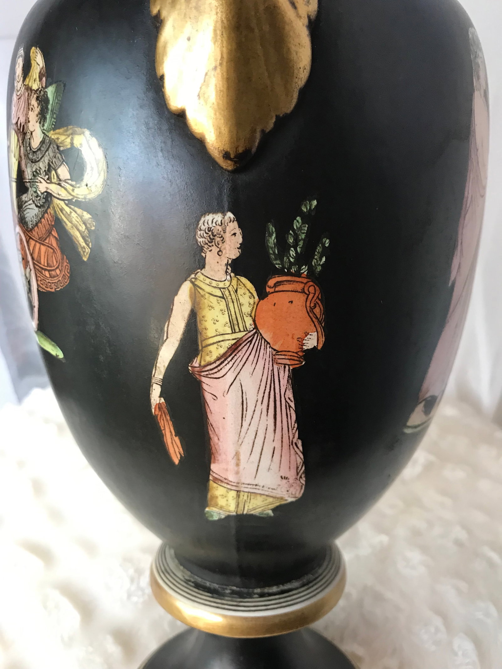 Antique Italian Neoclassical Basalt Grecian Style Porcelain Urn Vase - 9