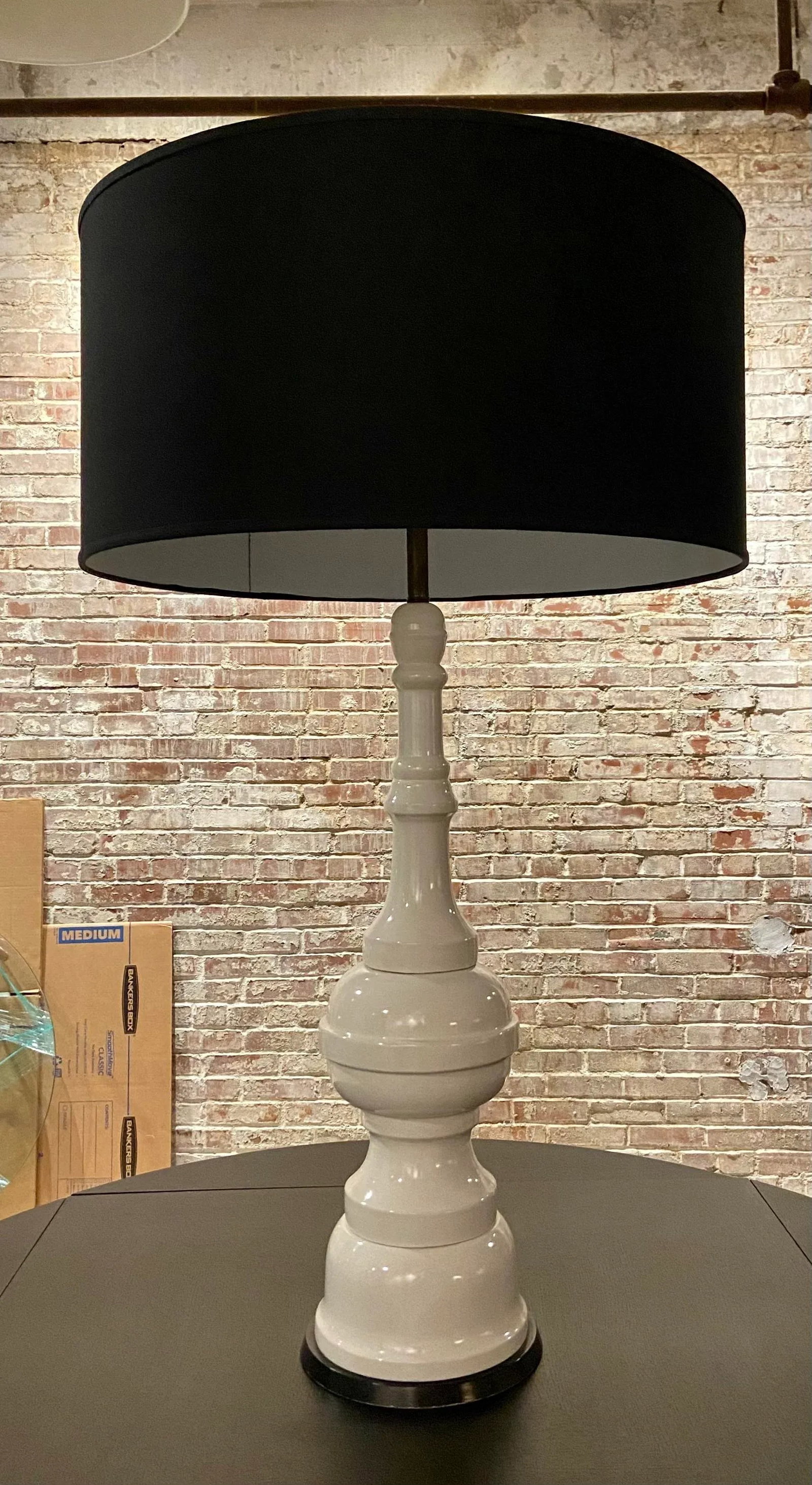 Large Midcentury Ivory Crackle Glaze Large Scale Lamp With Custom Shade - 12