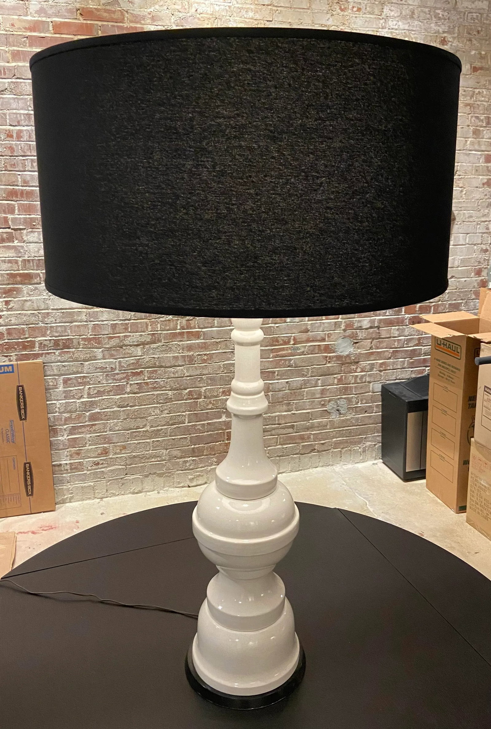Large Midcentury Ivory Crackle Glaze Large Scale Lamp With Custom Shade - 4