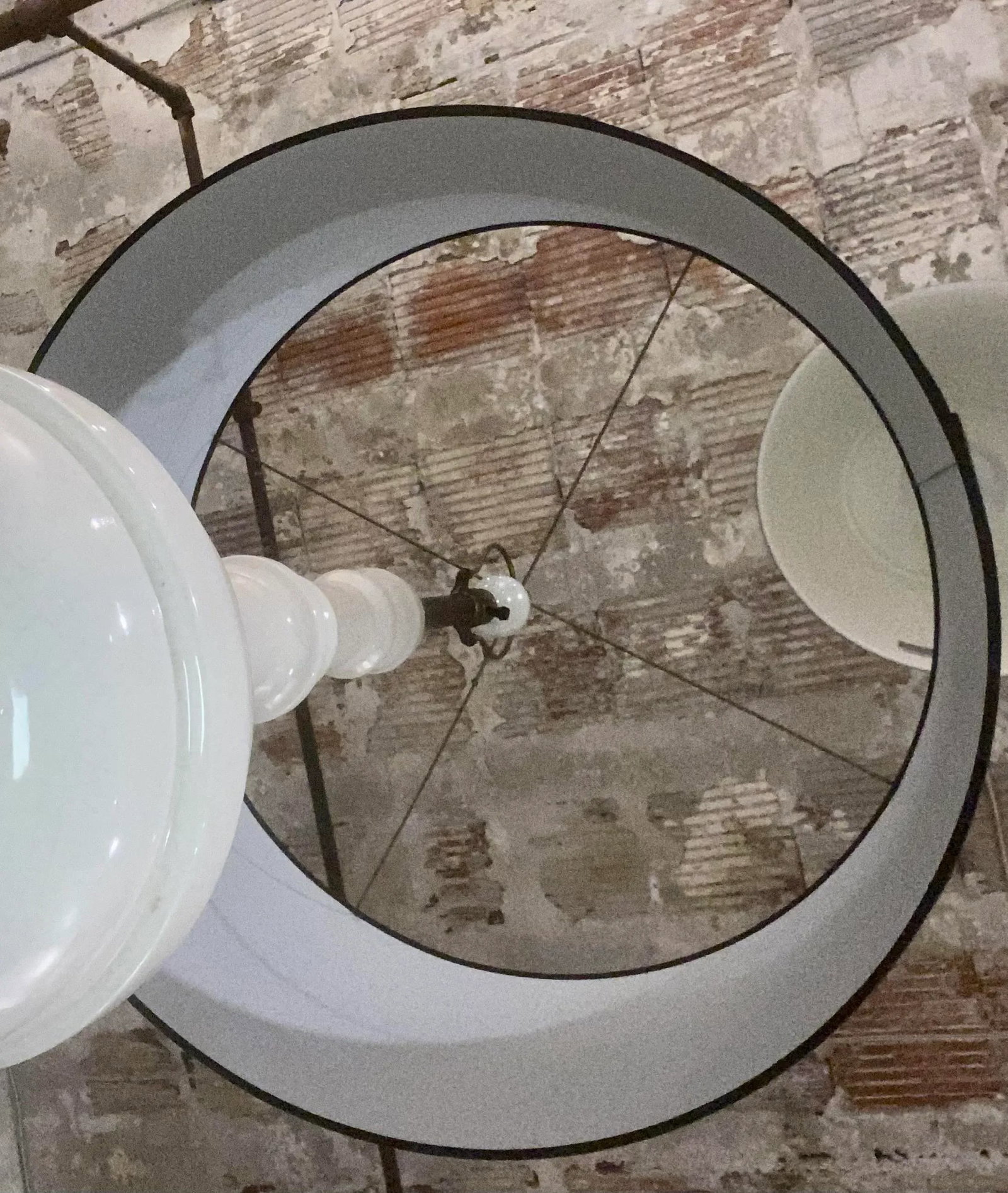 Large Midcentury Ivory Crackle Glaze Large Scale Lamp With Custom Shade - 6