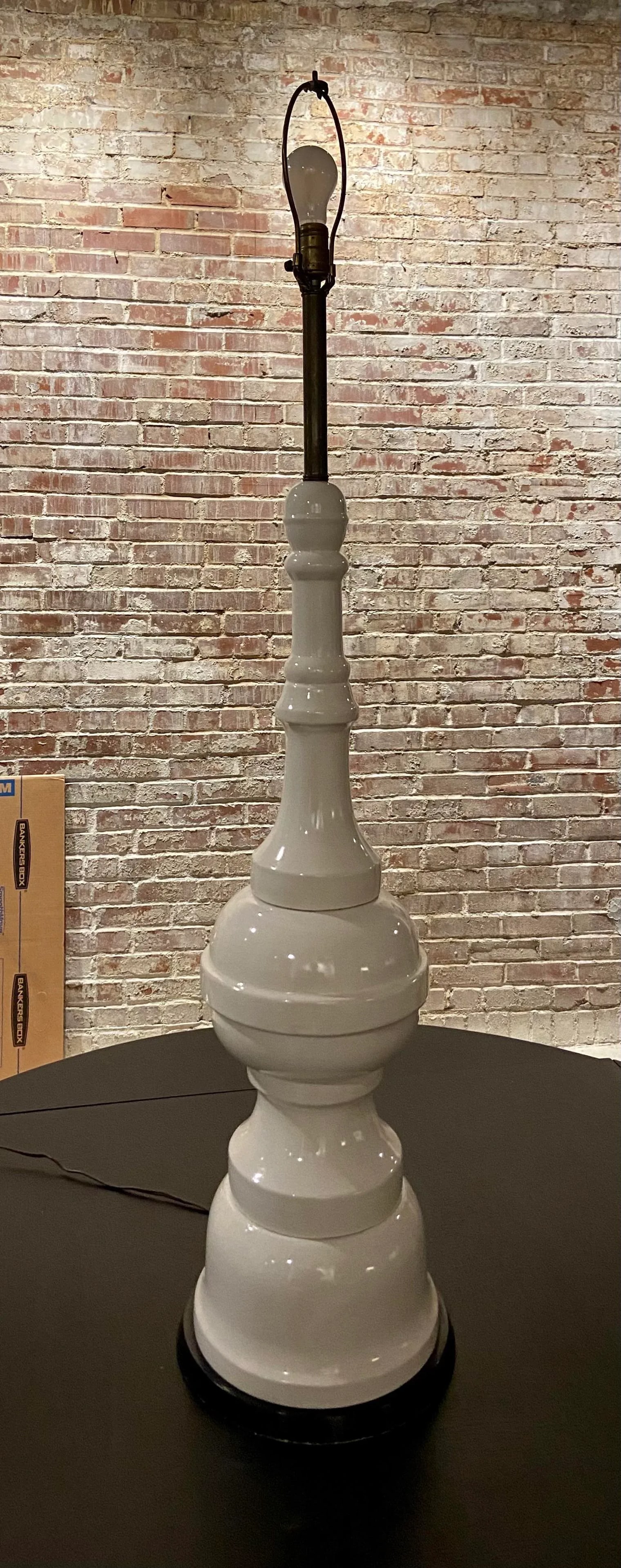 Large Midcentury Ivory Crackle Glaze Large Scale Lamp With Custom Shade - 8