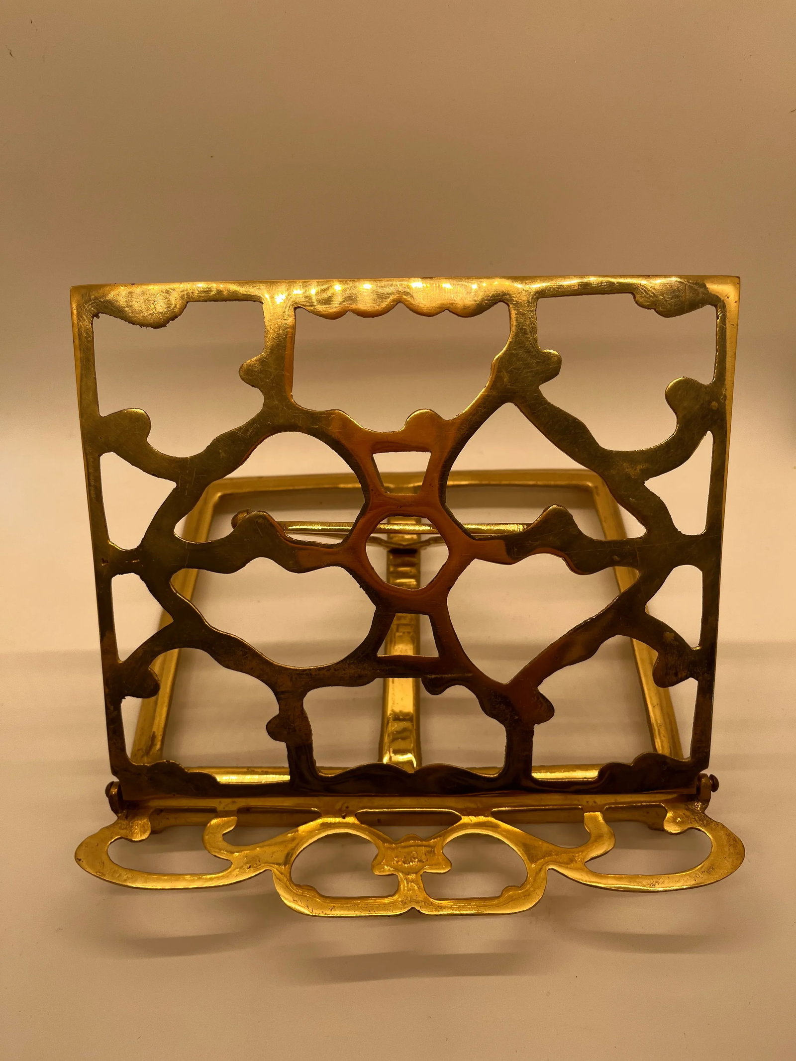Mid Century Solid Brass Folding Bookstand Footed Adjustable - 3