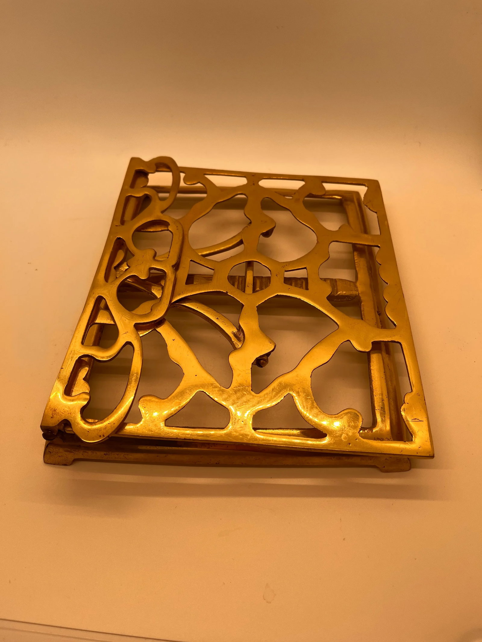 Mid Century Solid Brass Folding Bookstand Footed Adjustable - 6