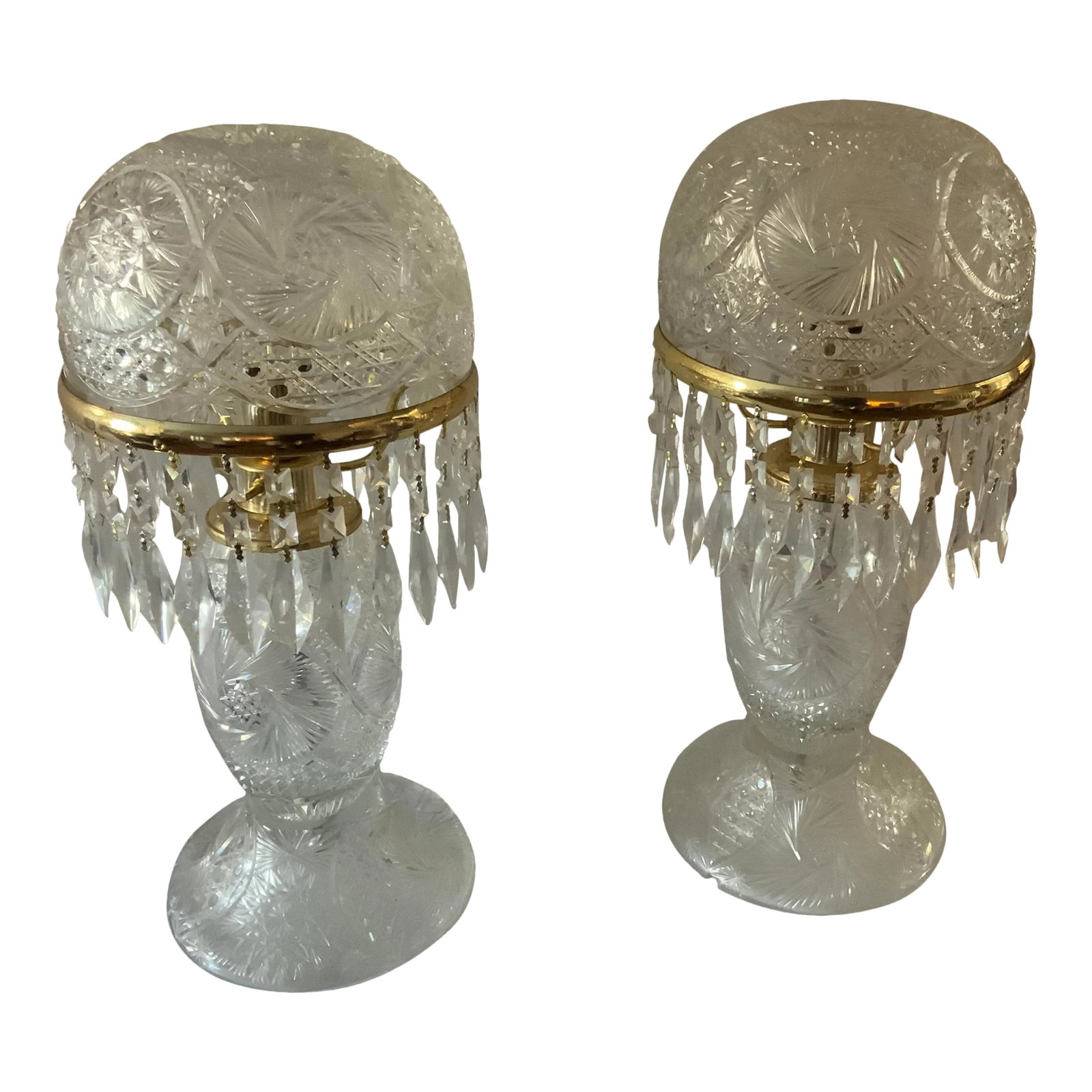 Pair of Vintage 1950s Crystal Lamps: Beautiful vintage pair of crystals lamps very special style they are over 60 years old works perfect Condition: Alterations: Original Condition Unaltered Imperfections: Some Imperfections Condition No