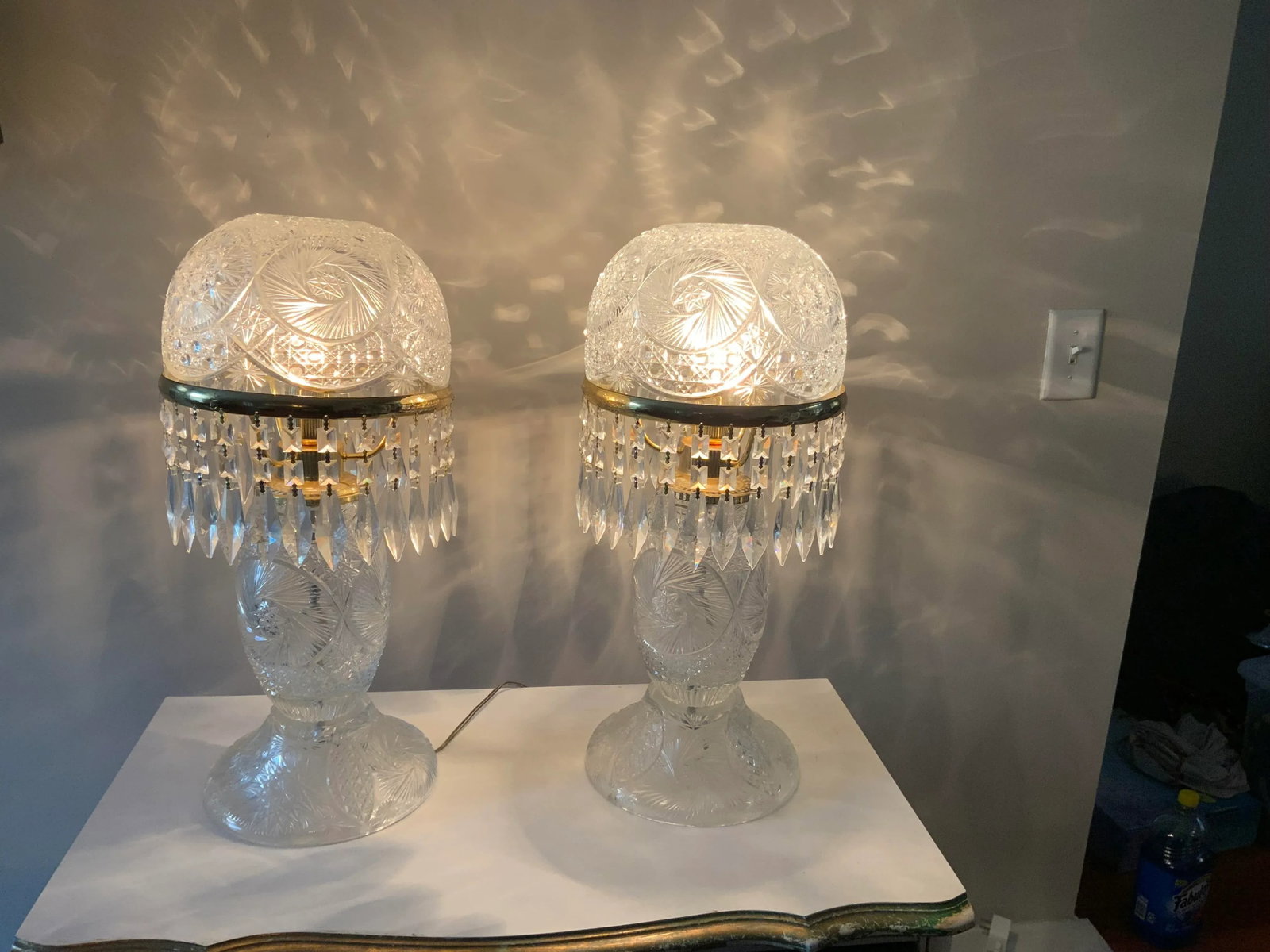 Pair of Vintage 1950s Crystal Lamps - 3