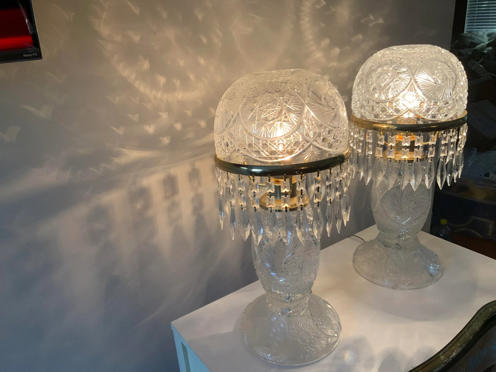 Pair of Vintage 1950s Crystal Lamps - 5
