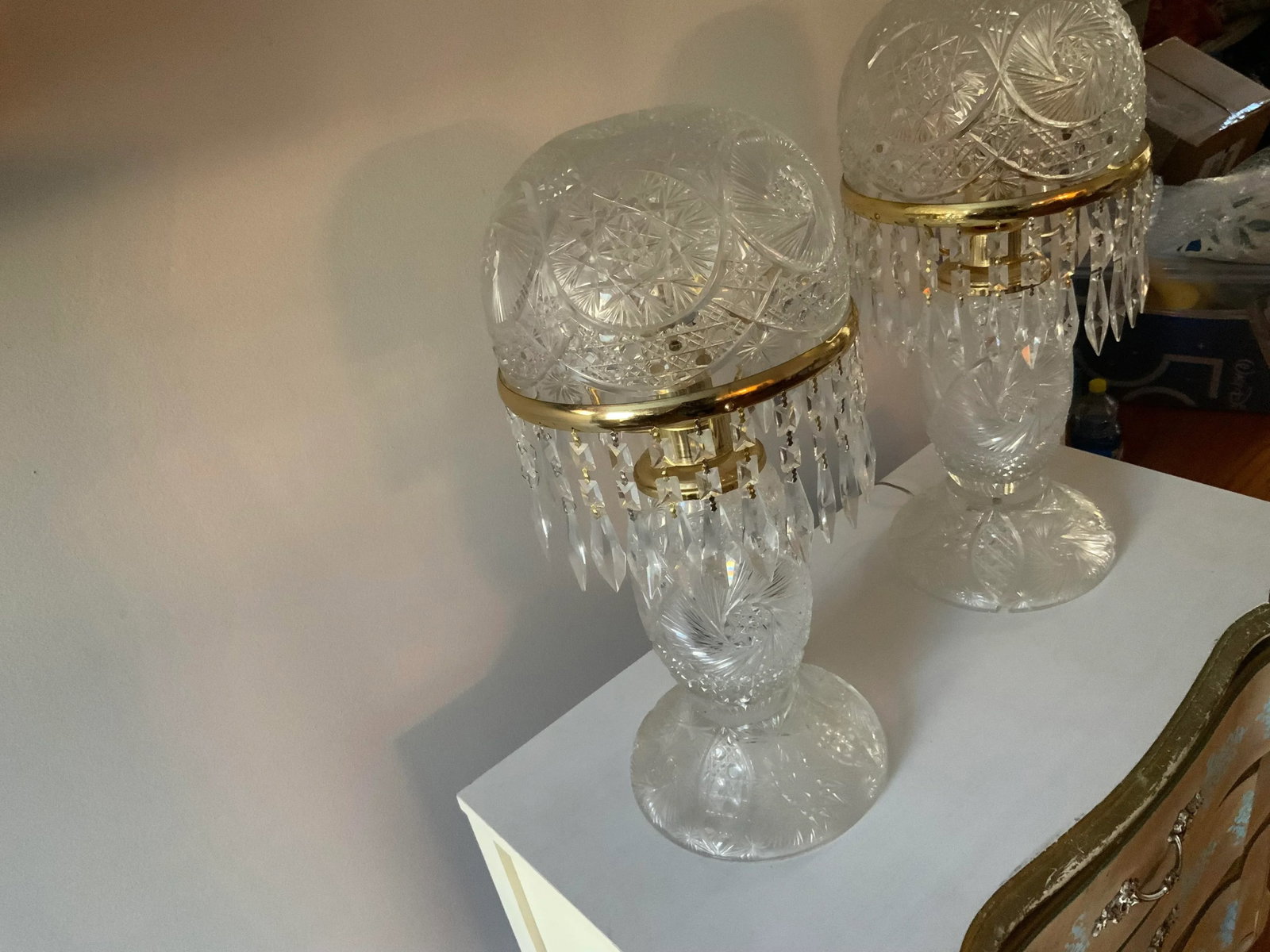 Pair of Vintage 1950s Crystal Lamps - 8