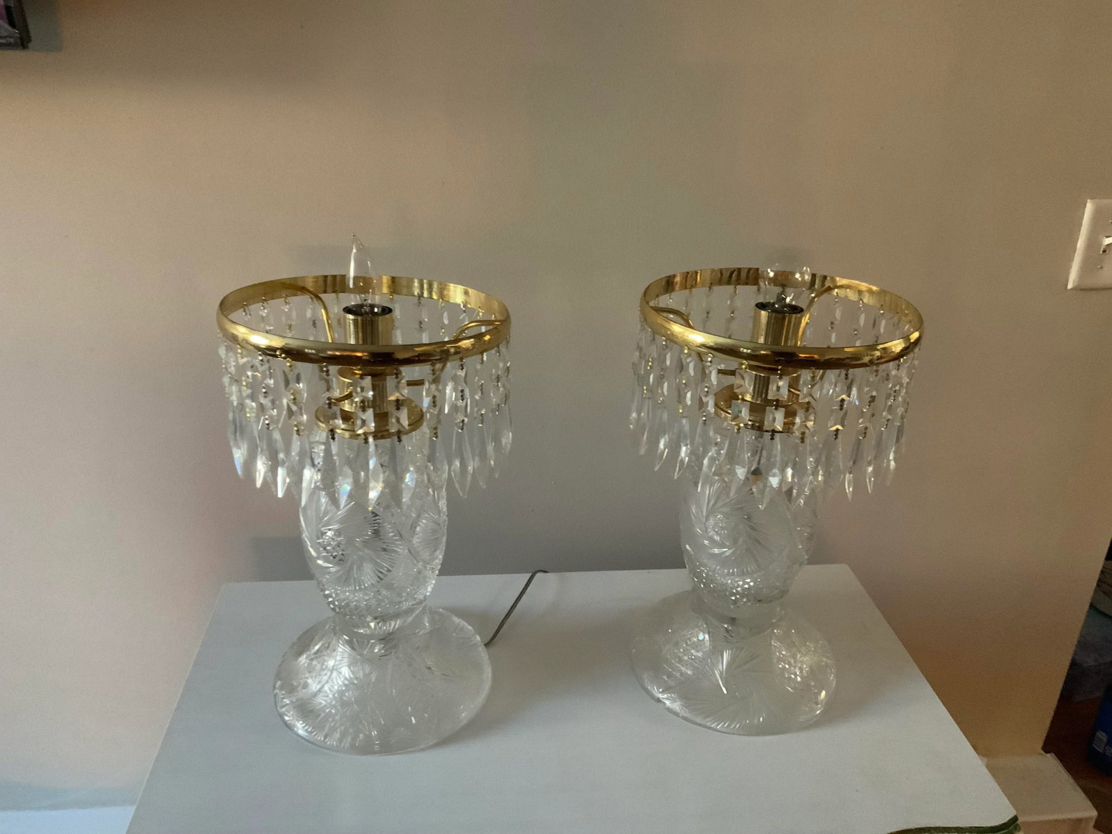 Pair of Vintage 1950s Crystal Lamps - 9
