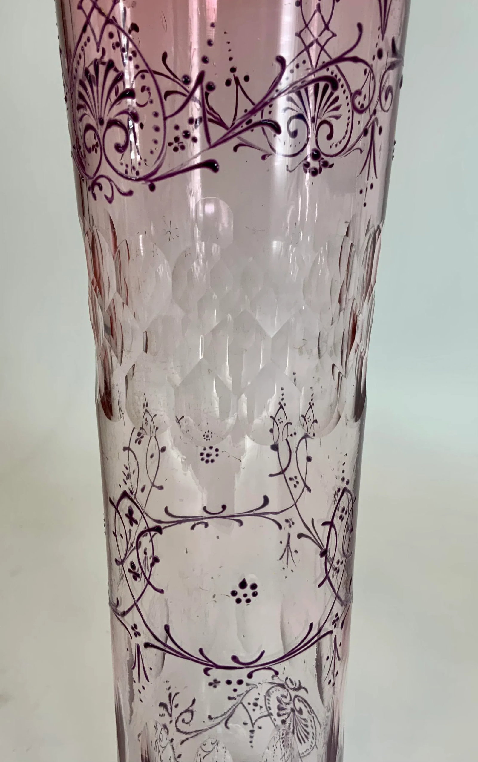Antique Bohemian Cut and Enamel Vase - 12