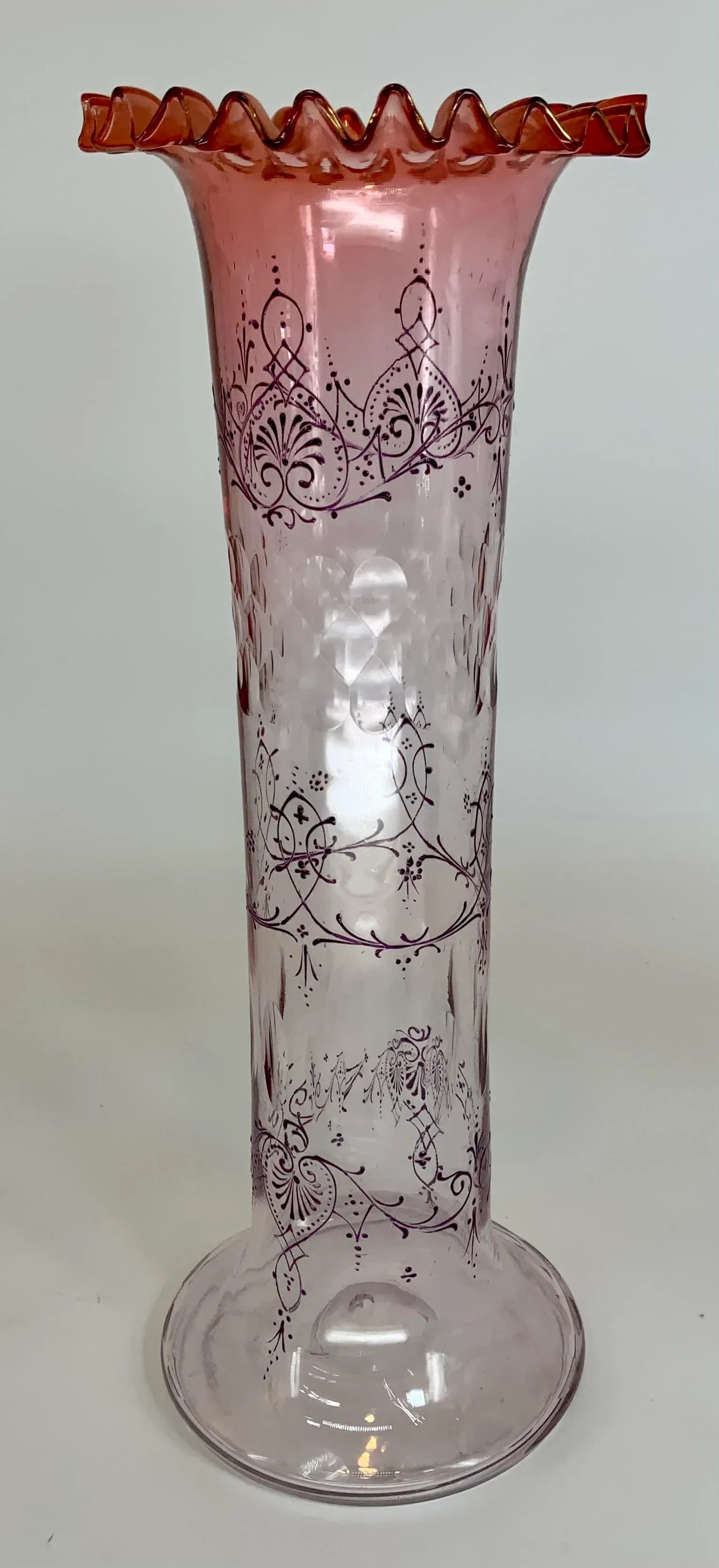 Antique Bohemian Cut and Enamel Vase - 2