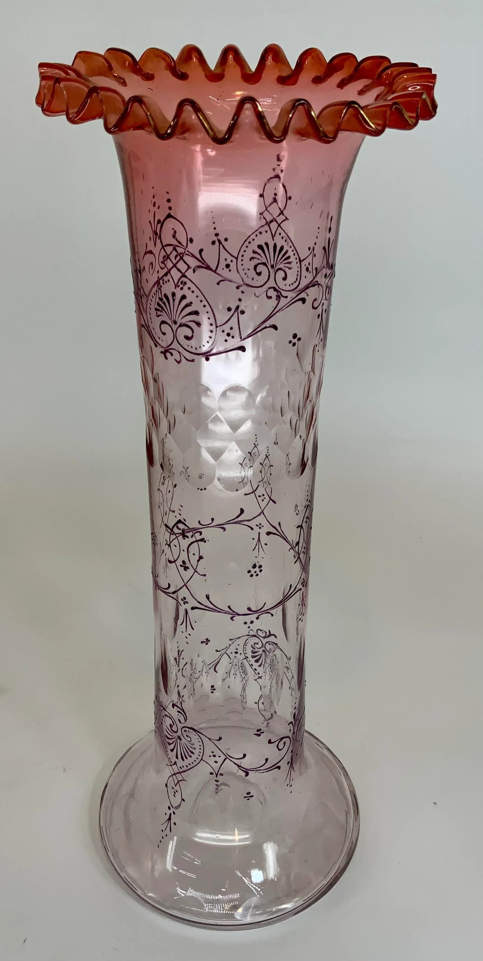 Antique Bohemian Cut and Enamel Vase - 3