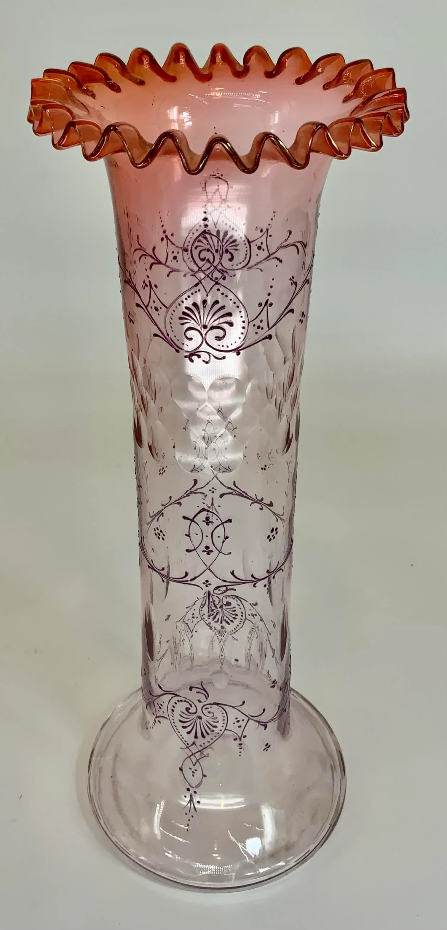 Antique Bohemian Cut and Enamel Vase - 4