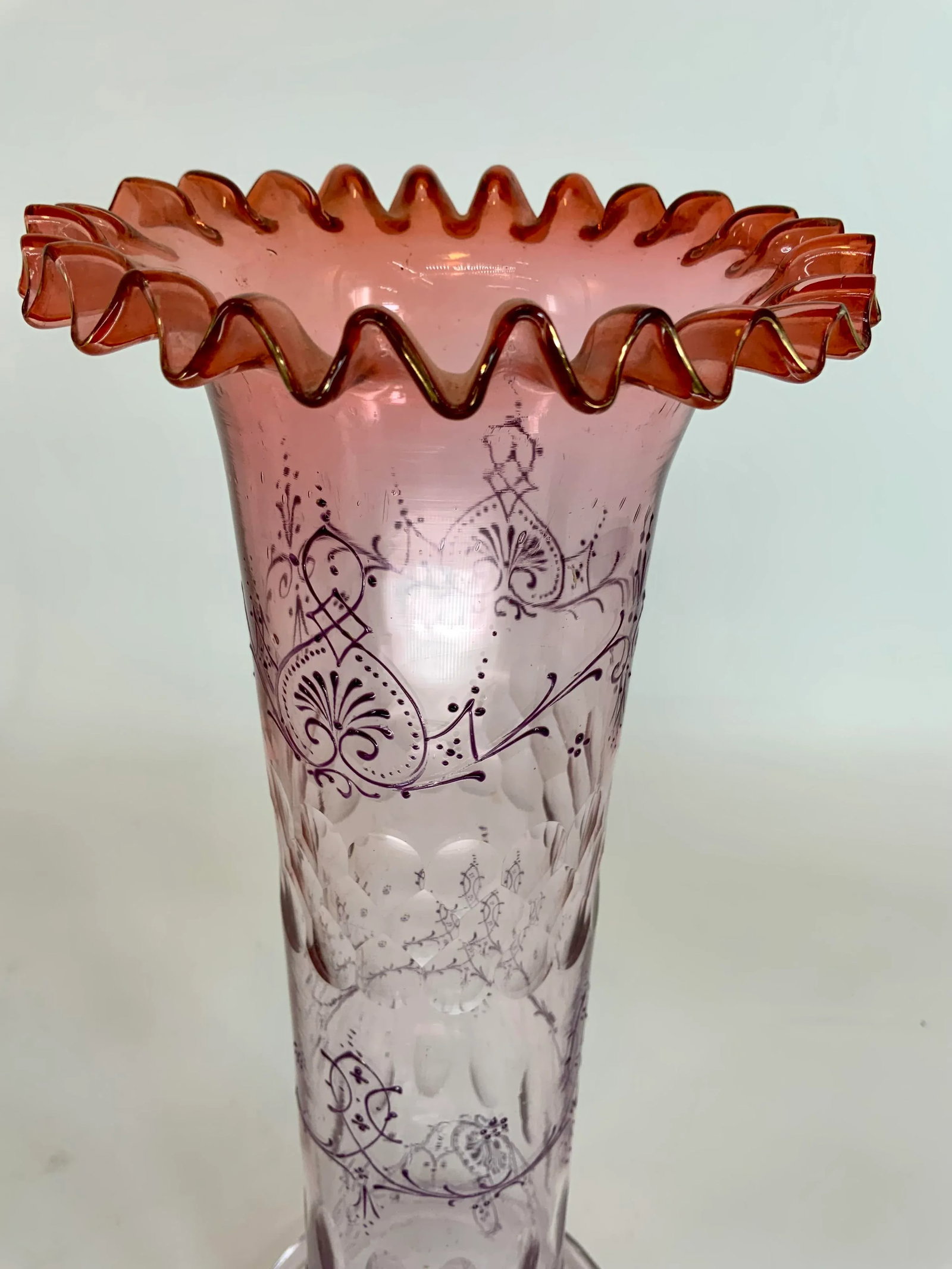 Antique Bohemian Cut and Enamel Vase - 6