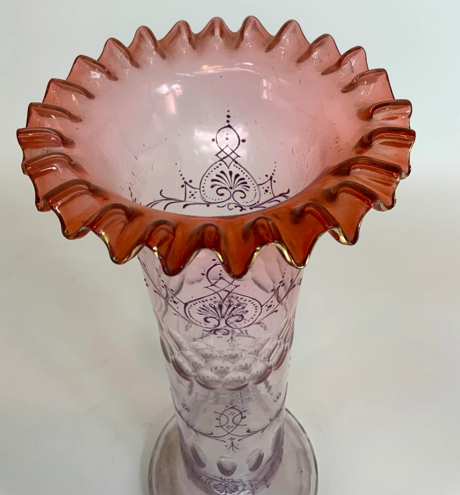 Antique Bohemian Cut and Enamel Vase - 7
