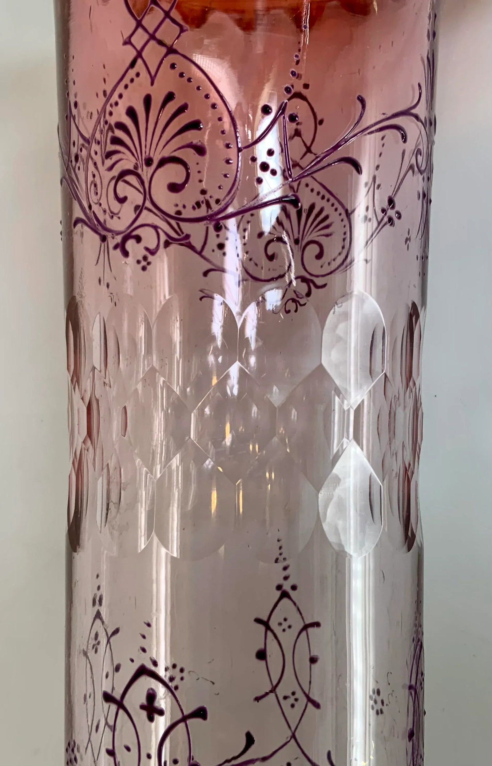 Antique Bohemian Cut and Enamel Vase - 9
