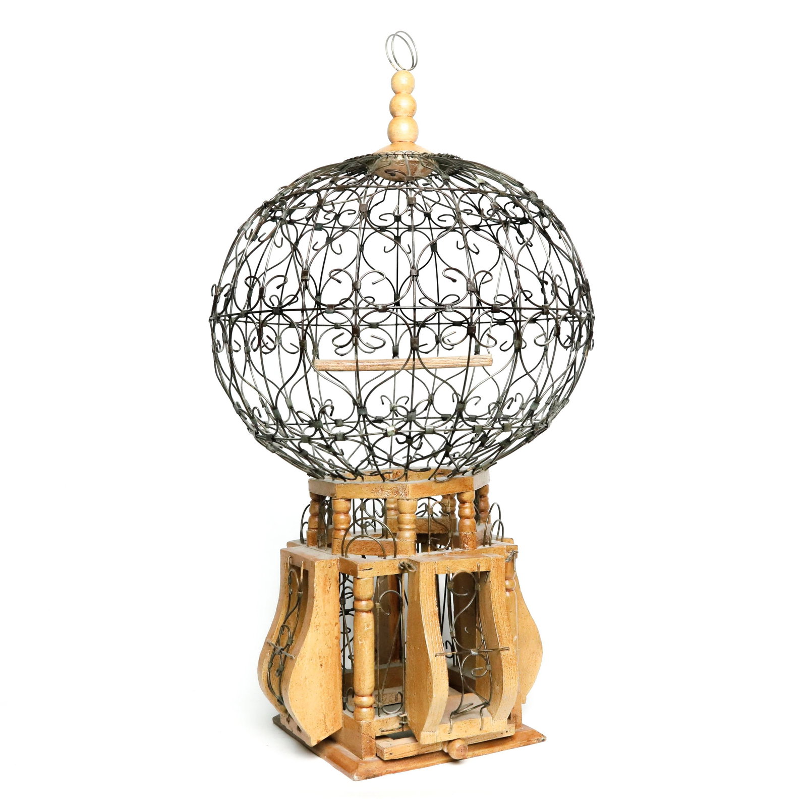 Mid 20th Century Victorian Style "Balloon" Bird Cage Wood and Iron - 3