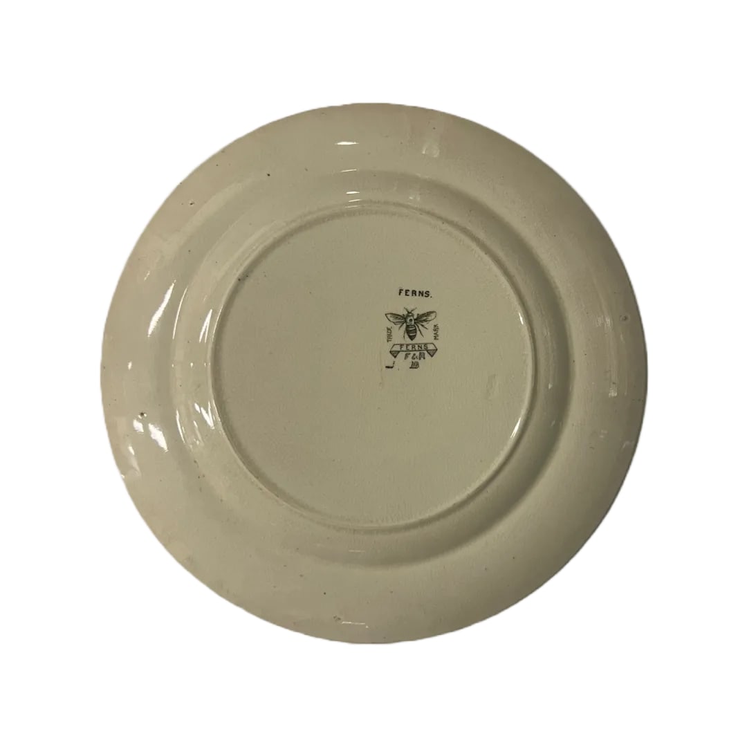 Antique Late 19th Century Earthenware Ferns and Birds Individual Plate by Ford & Riley, Green and Wh - 2