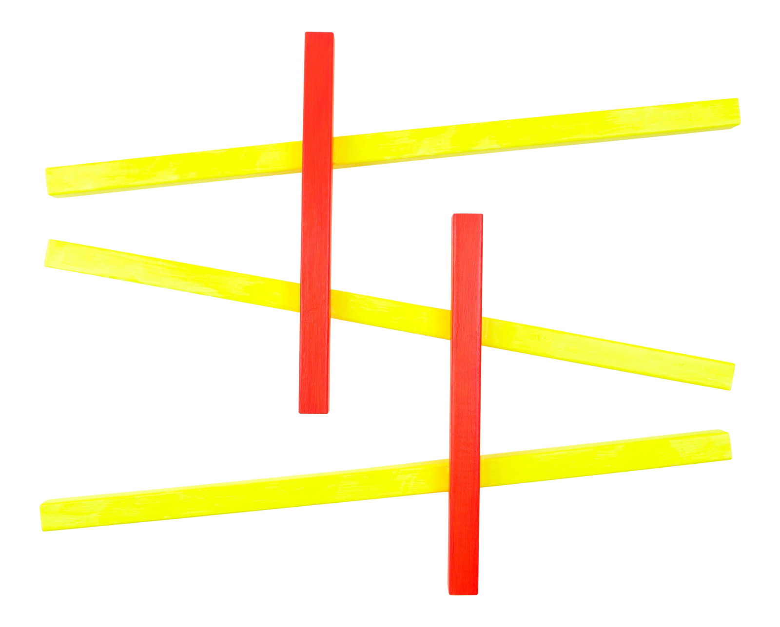 Abstract Yellow & Red Relief Wall Sculpture: Here's a contemporary abstract relief wall sculpture, inspired by modern architecture of the 1960s and 1970s. Solid wood construction, along with neon yellow and neon red acrylic paint. Finished in a
