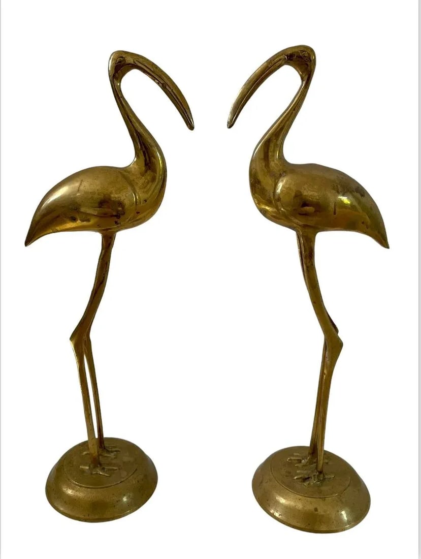 Tall Vintage Brass Cranes Sculptures Statues. Set of 2. - 10